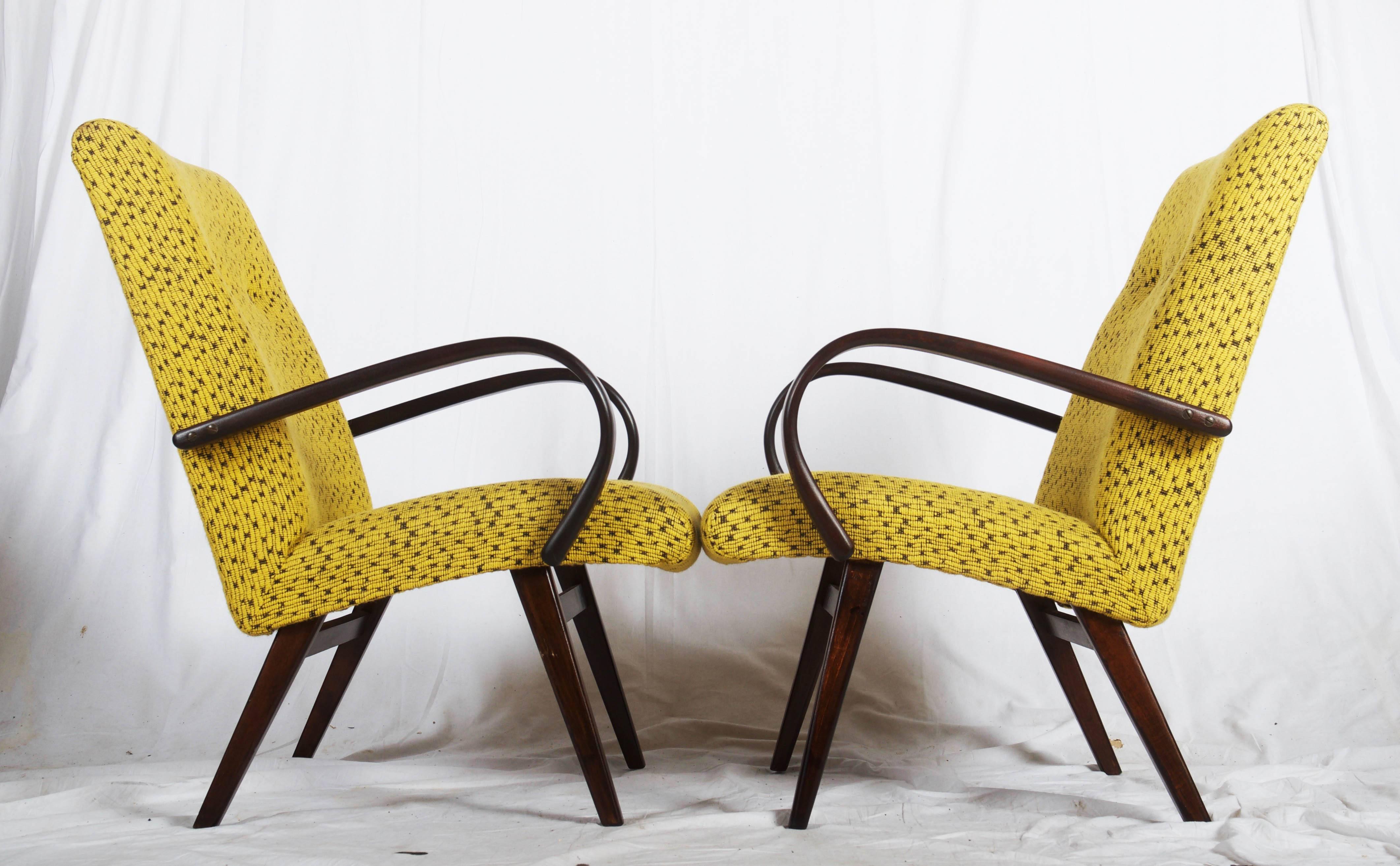 Upholstery Pair of Mid-Century Czech Armchairs For Sale