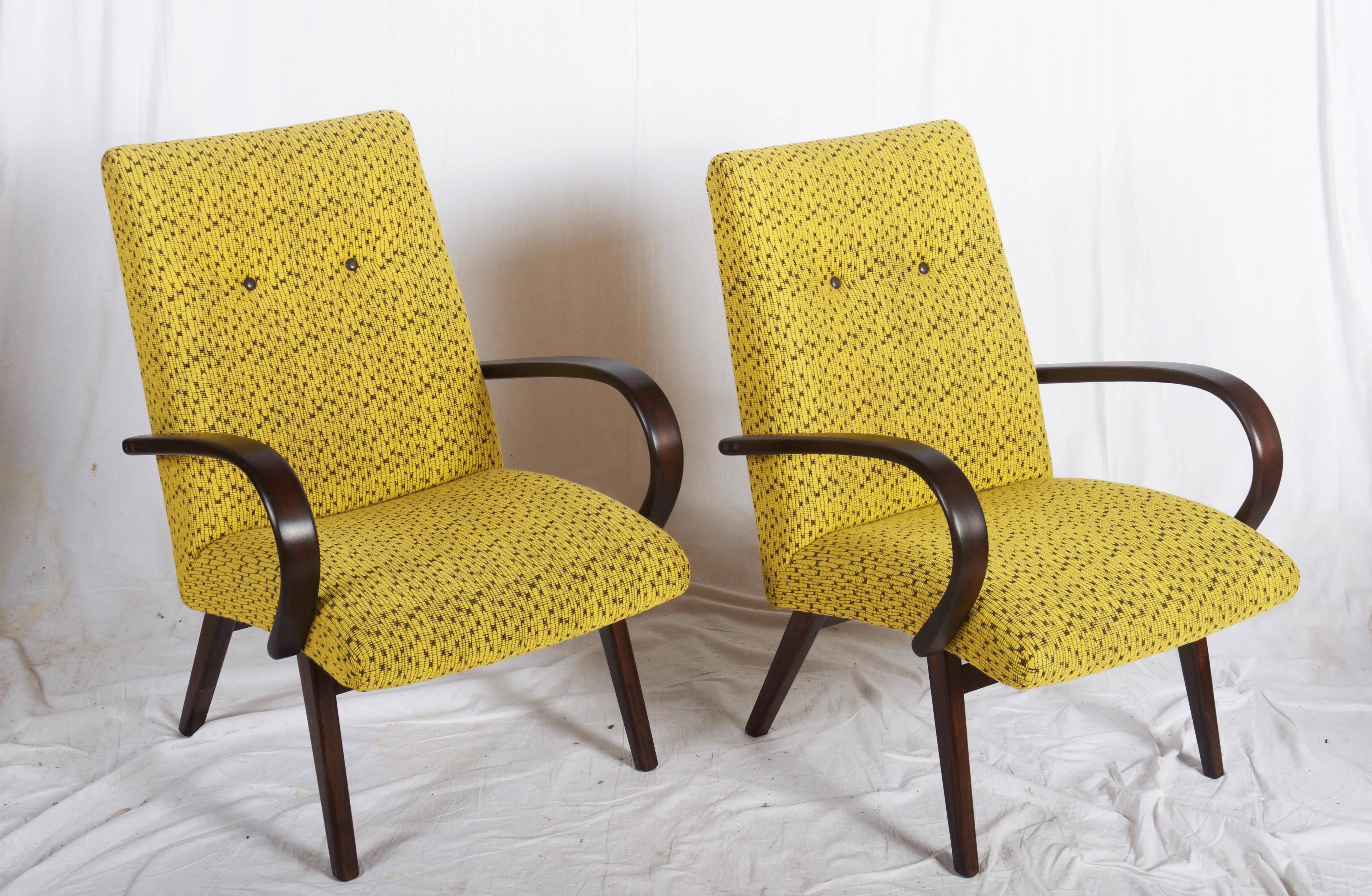 Pair of Mid-Century Czech Armchairs For Sale 1