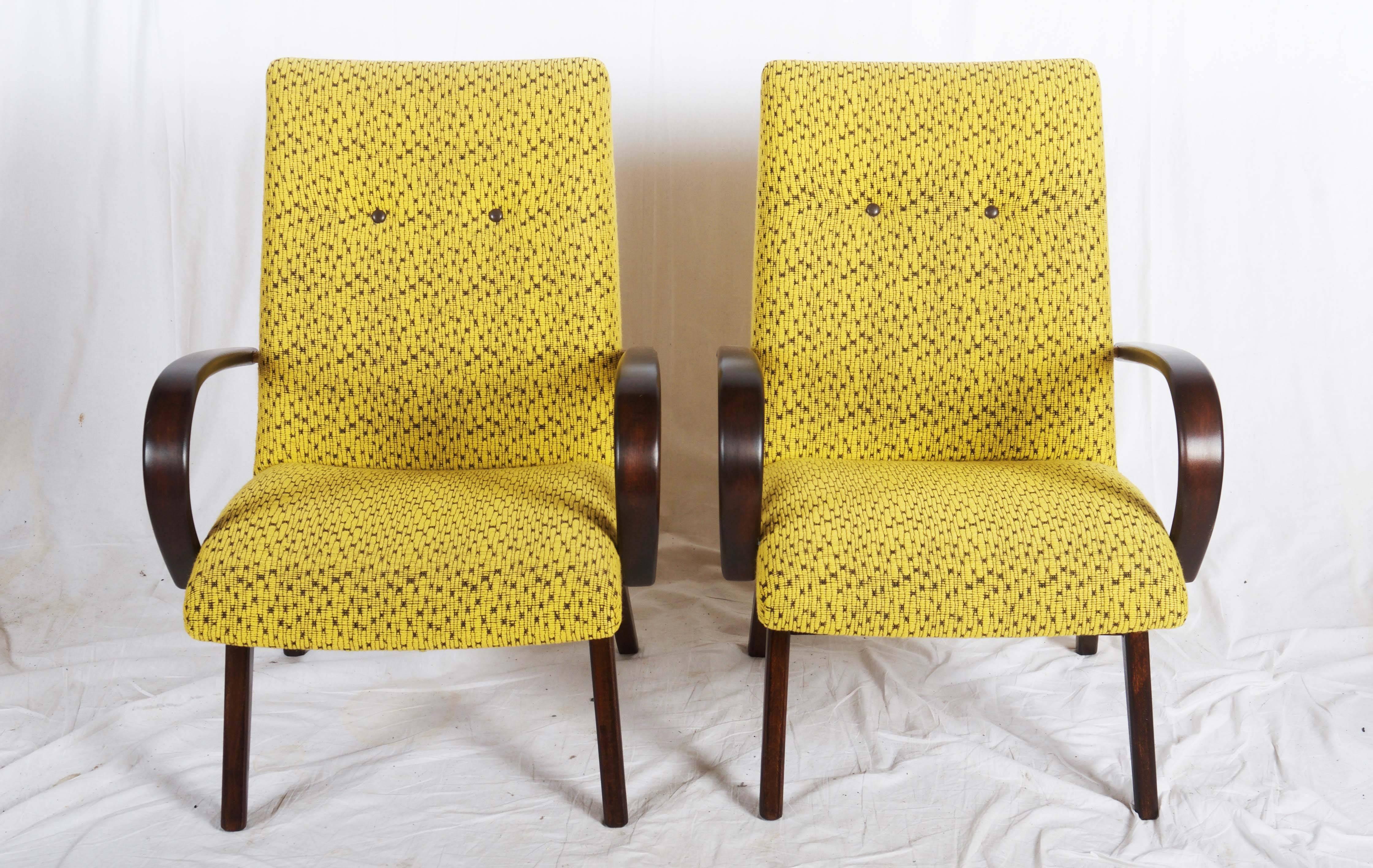 Pair of Mid-Century Czech Armchairs For Sale 2