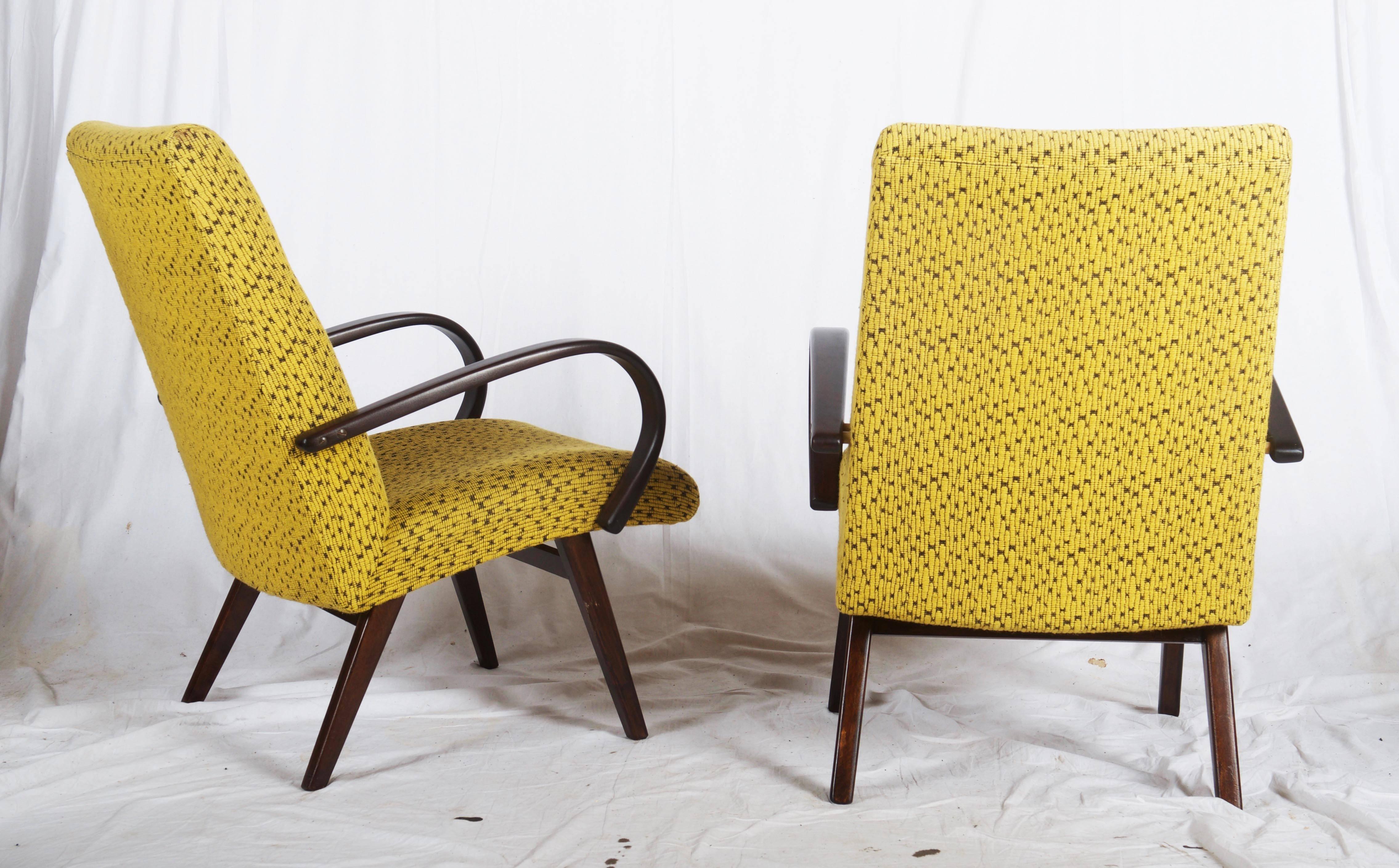 Pair of Mid-Century Czech Armchairs For Sale 3