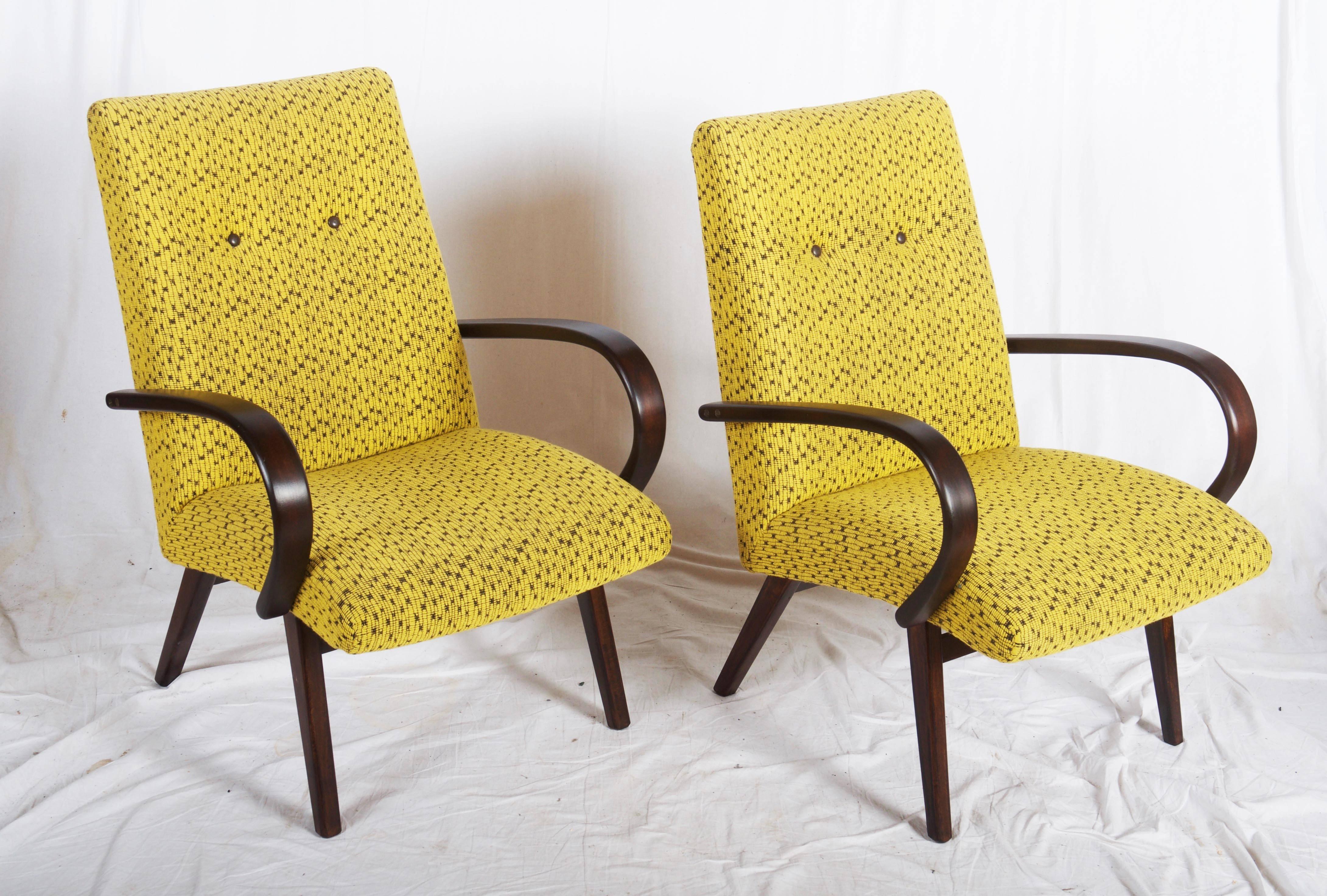 Pair of Mid-Century Czech Armchairs For Sale 4