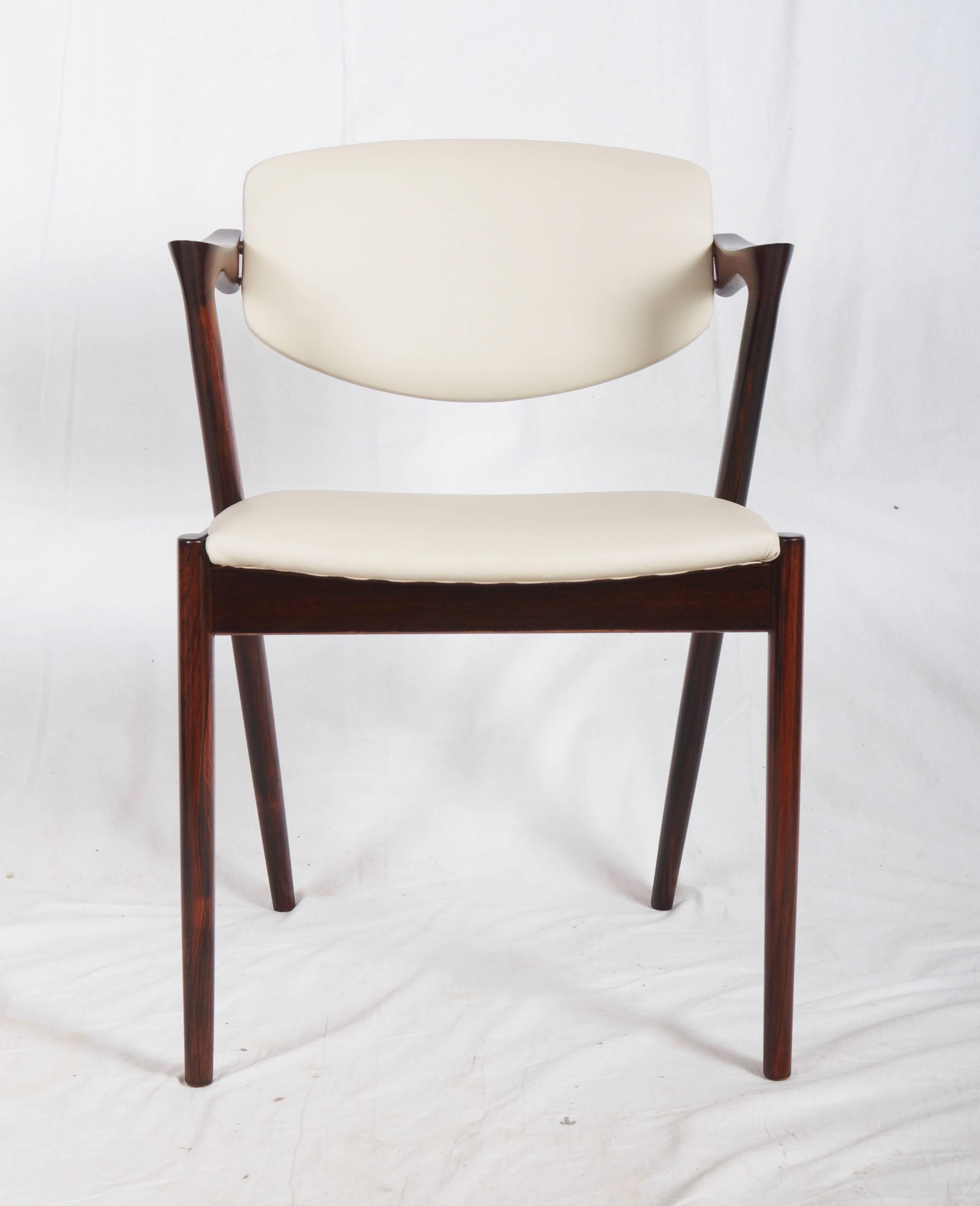 Scandinavian Modern Hardwood and Leather Chairs by Kai Kristiansen Model 42 For Sale