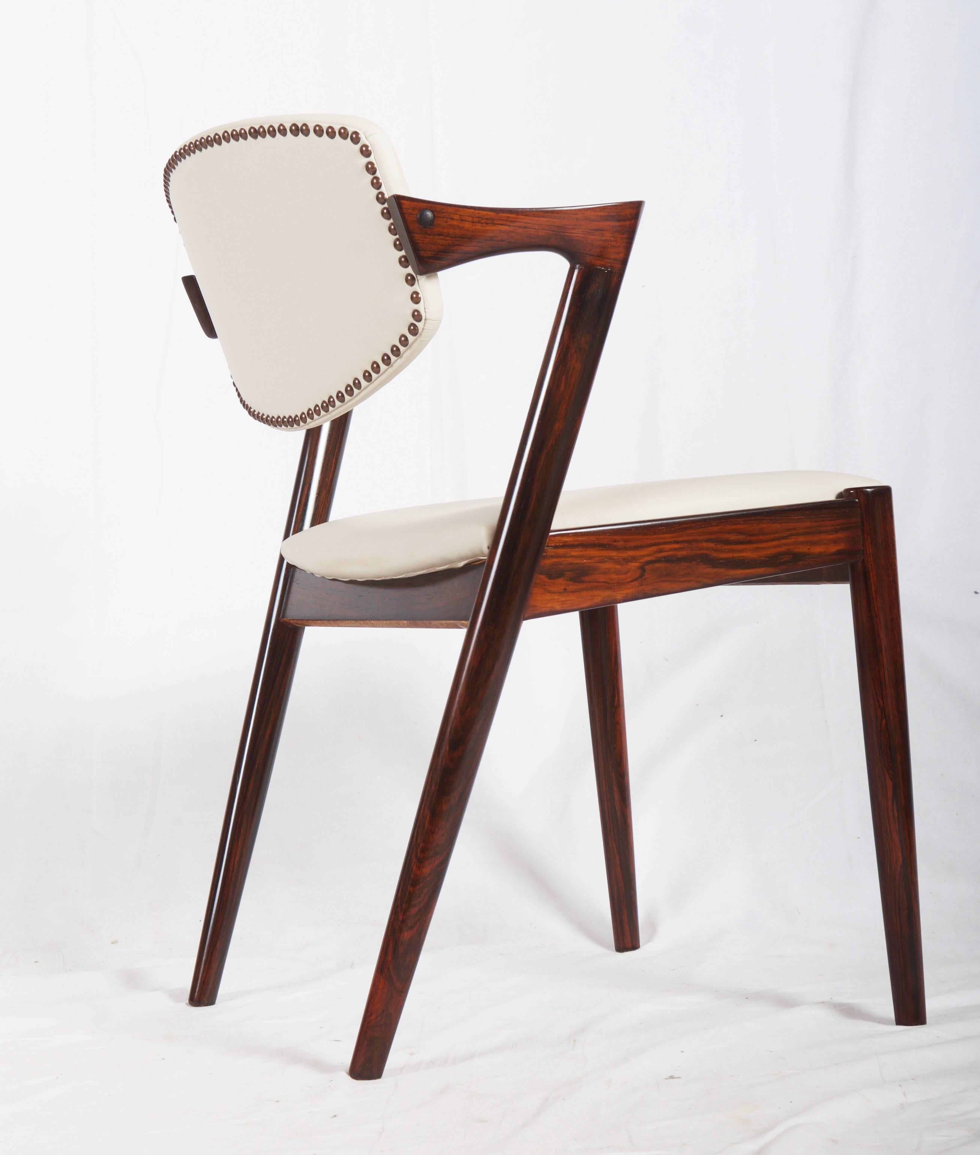 Mid-20th Century Hardwood and Leather Chairs by Kai Kristiansen Model 42 For Sale