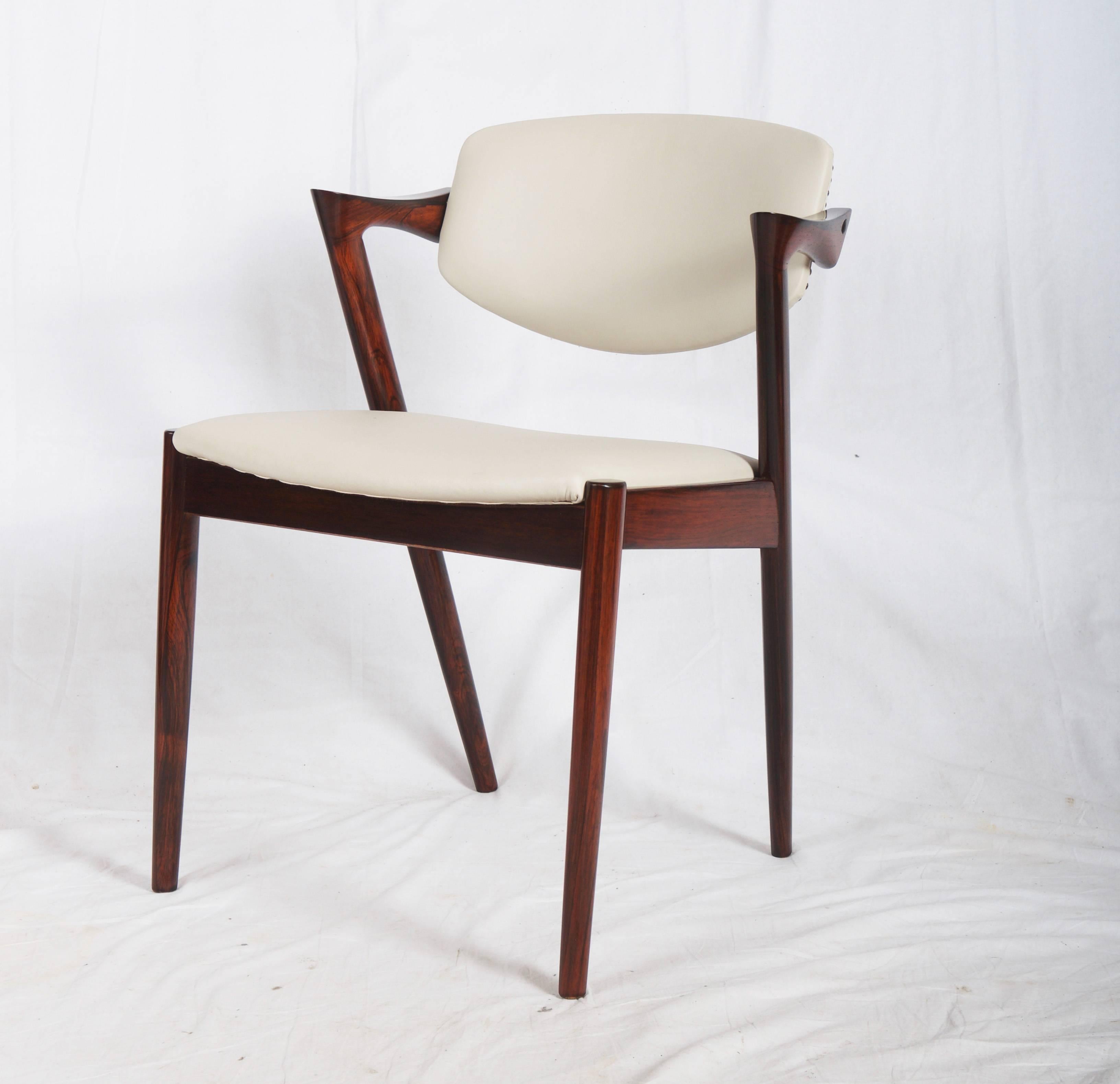 Danish Hardwood and Leather Chairs by Kai Kristiansen Model 42 For Sale