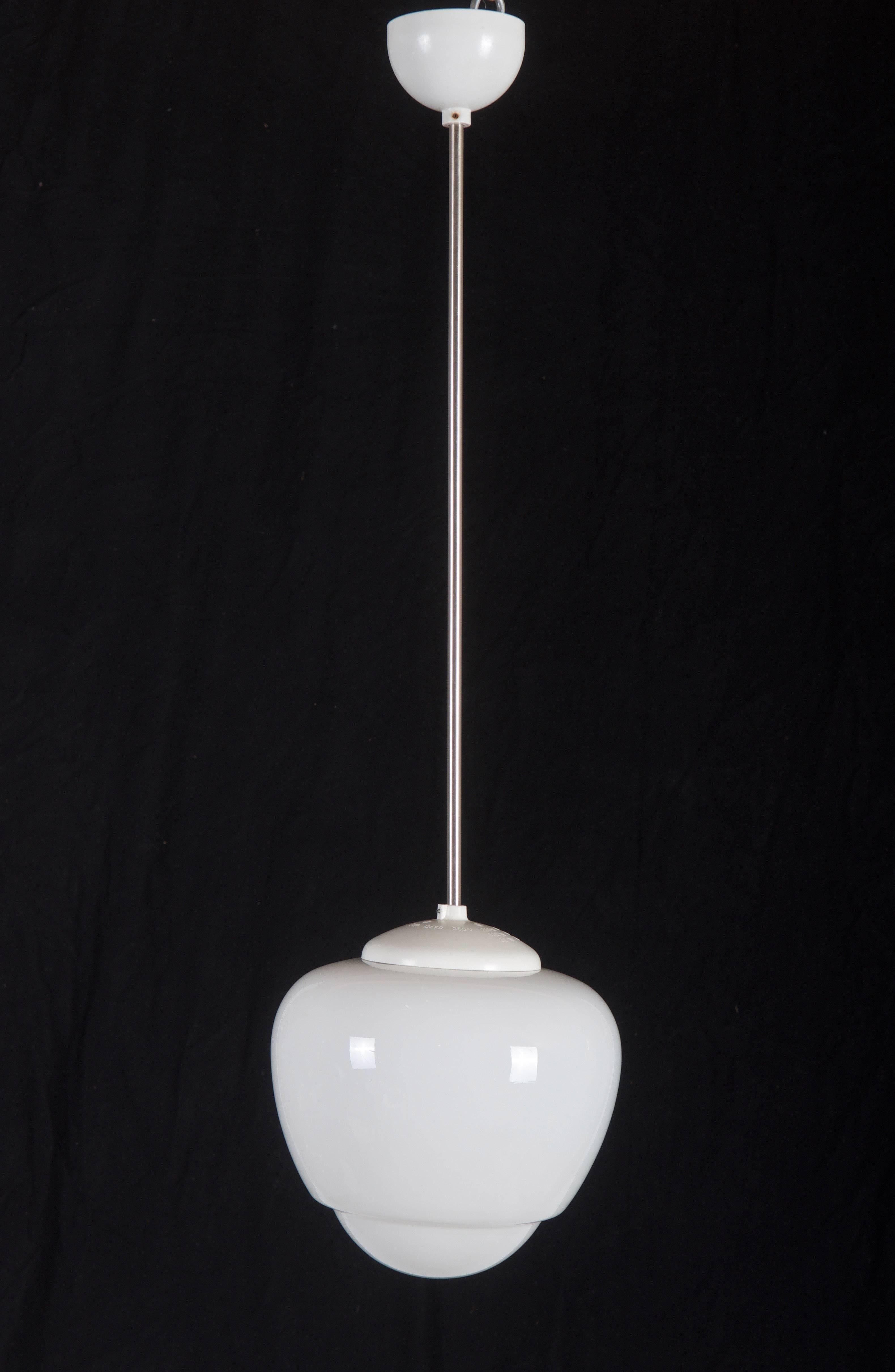 Czech Bauhaus Opaline Pendant Lamp For Sale