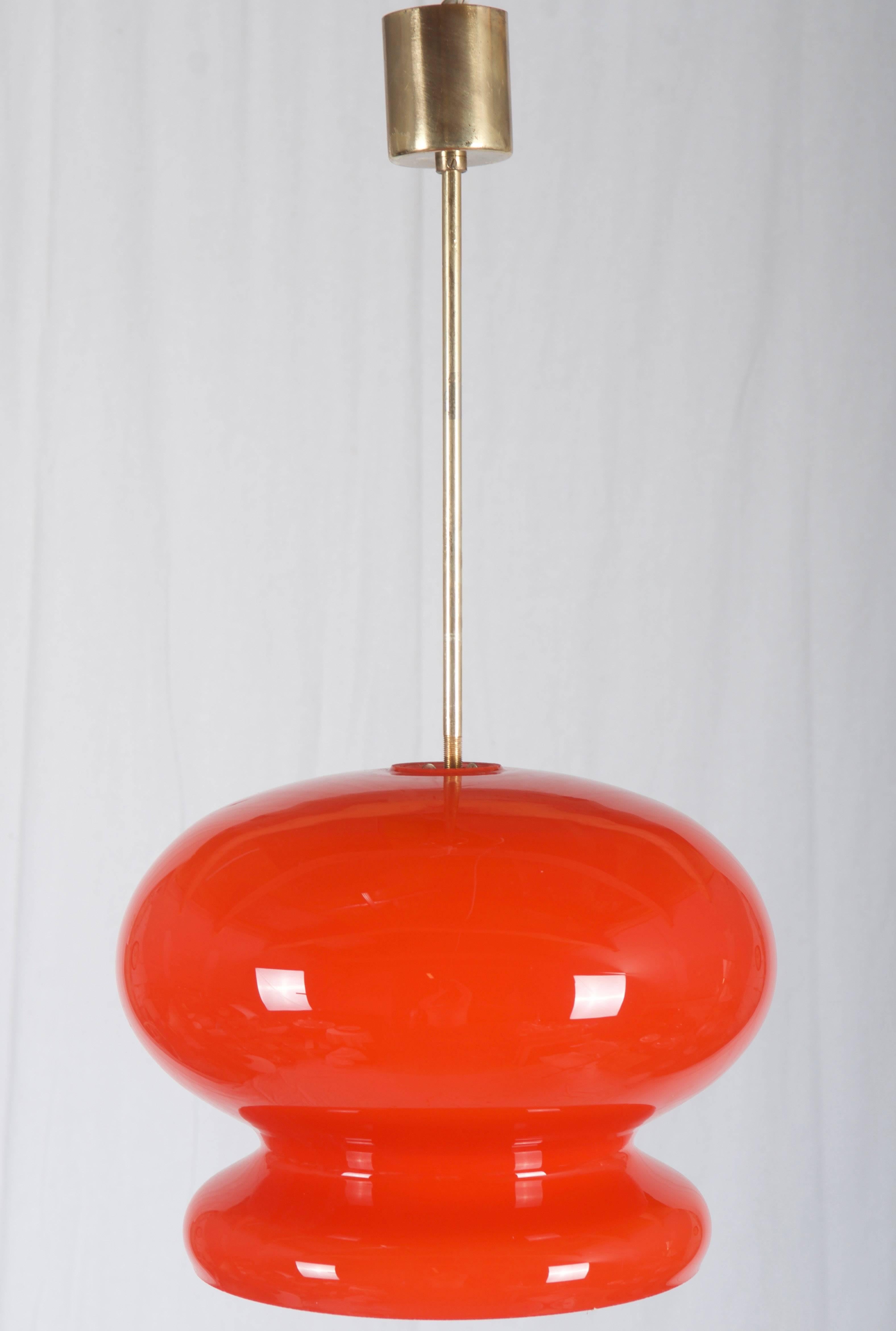 Double layered glass opaline and amber. Made in the 1960s in Czechoslovakia.