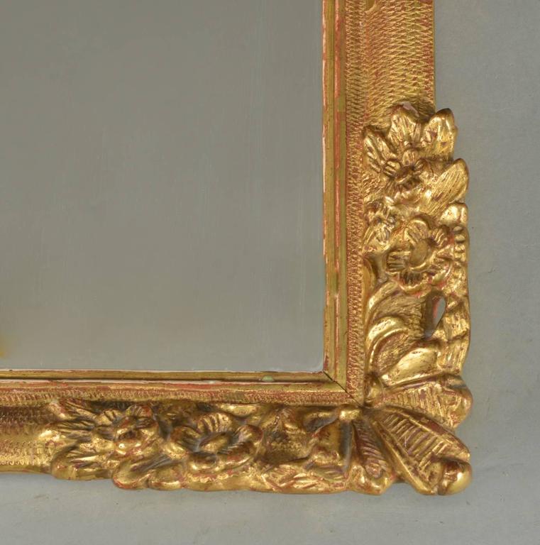 Mirror with Gold-Plated Wood Frame and Flowers Decor at 1stdibs