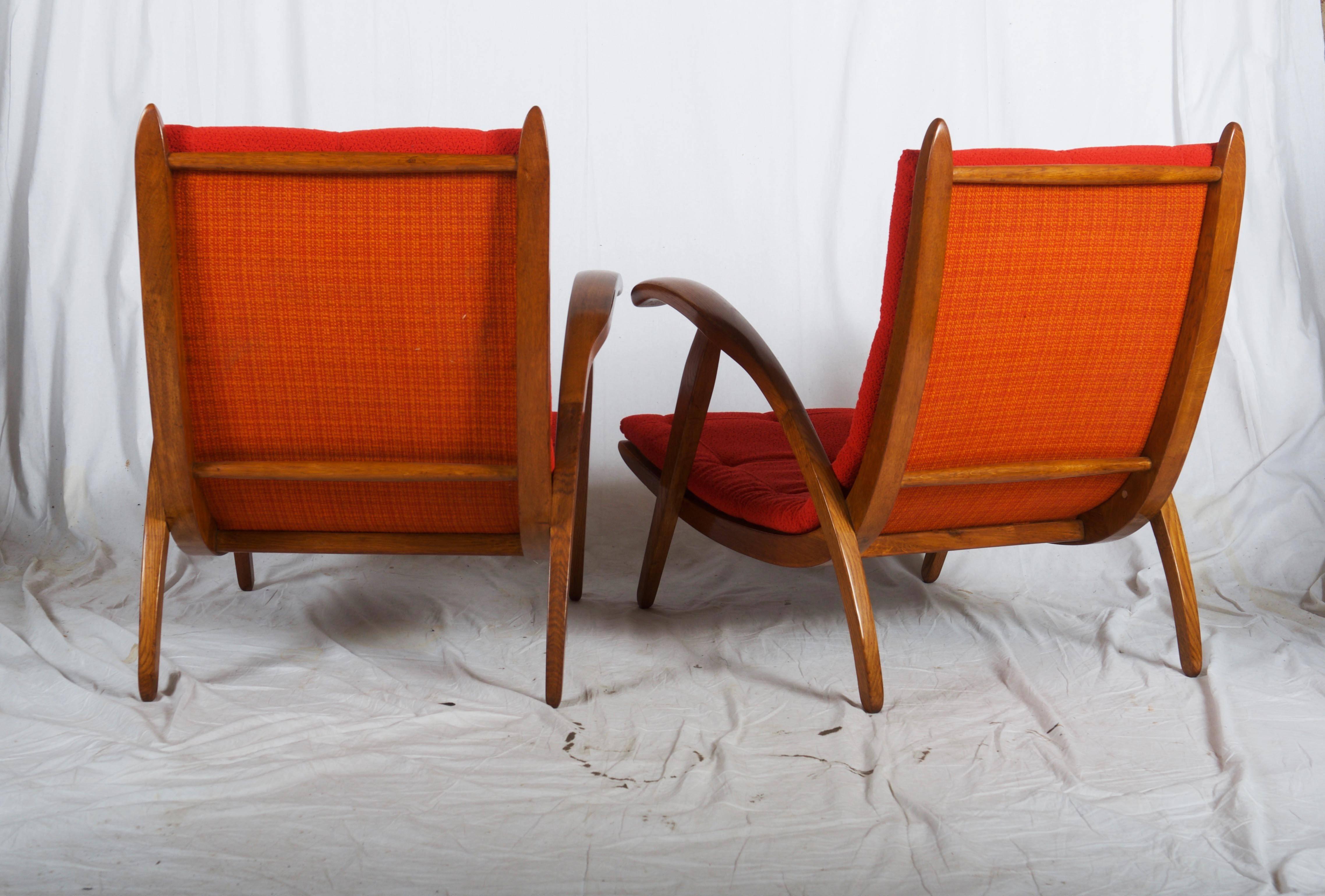 Very Rare Pair of Mid-Century Armchairs Attributed to Up-Zavody Brno For Sale 1