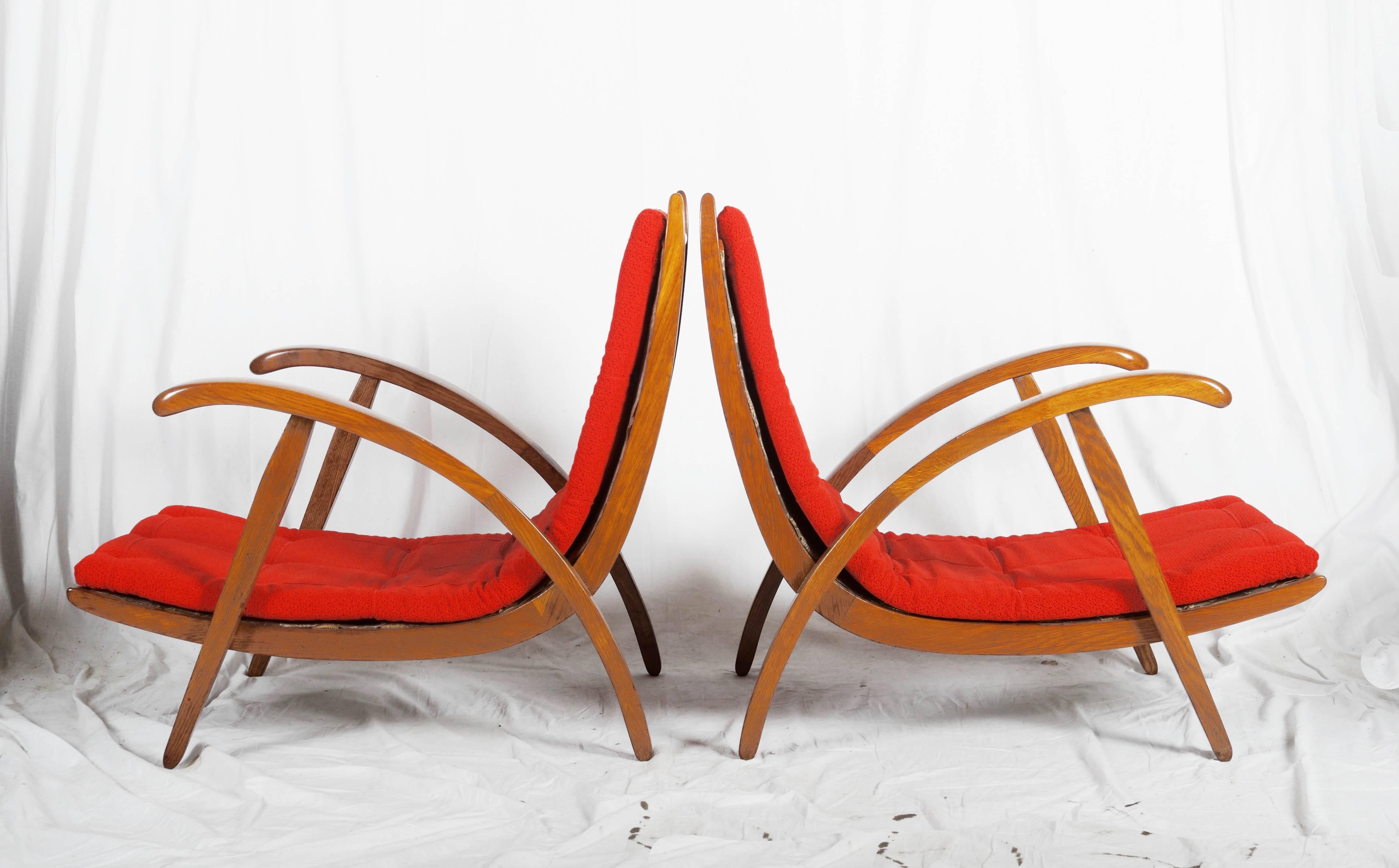 Czech Very Rare Pair of Mid-Century Armchairs Attributed to Up-Zavody Brno For Sale