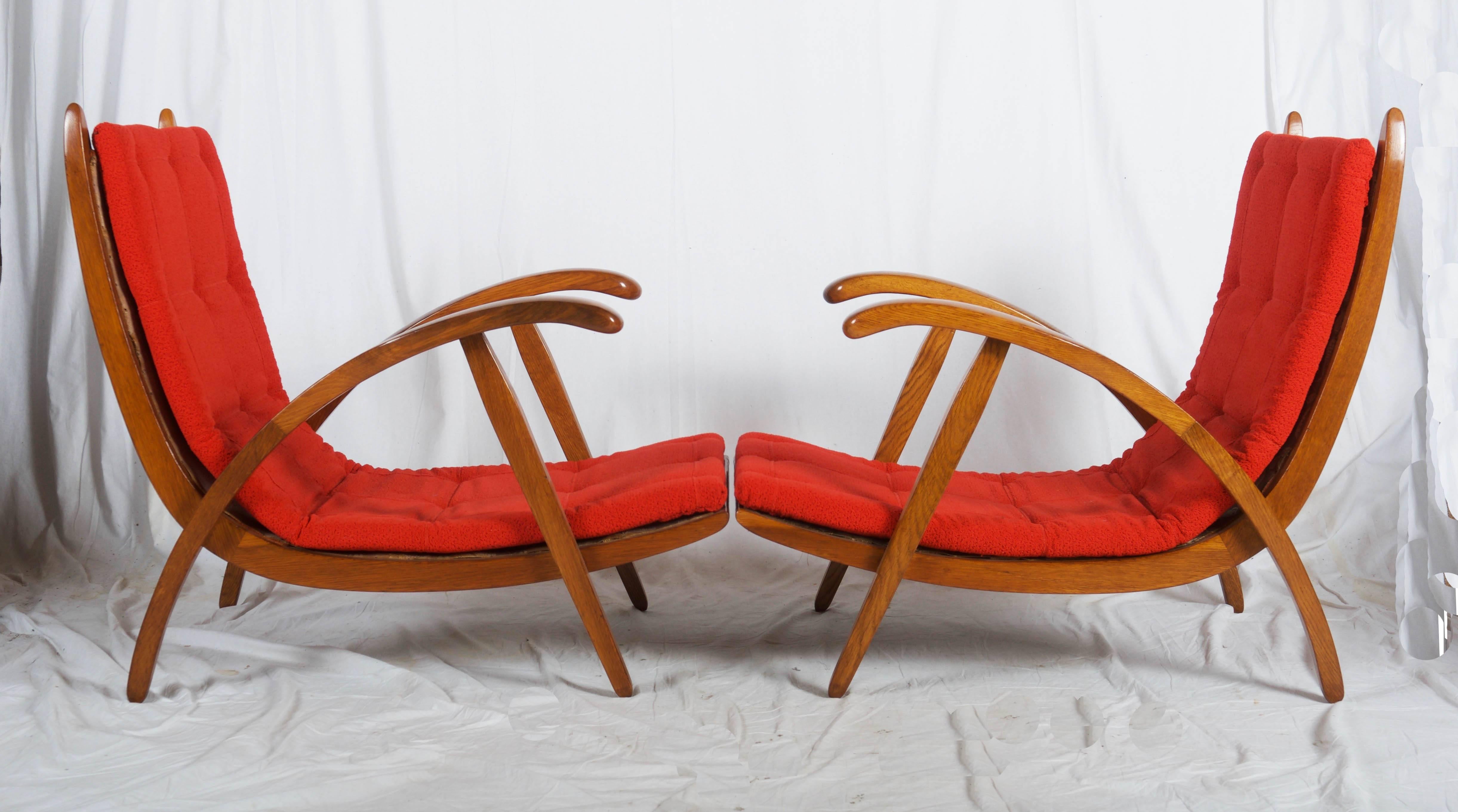 Very Rare Pair of Mid-Century Armchairs Attributed to Up-Zavody Brno In Excellent Condition For Sale In Vienna, AT