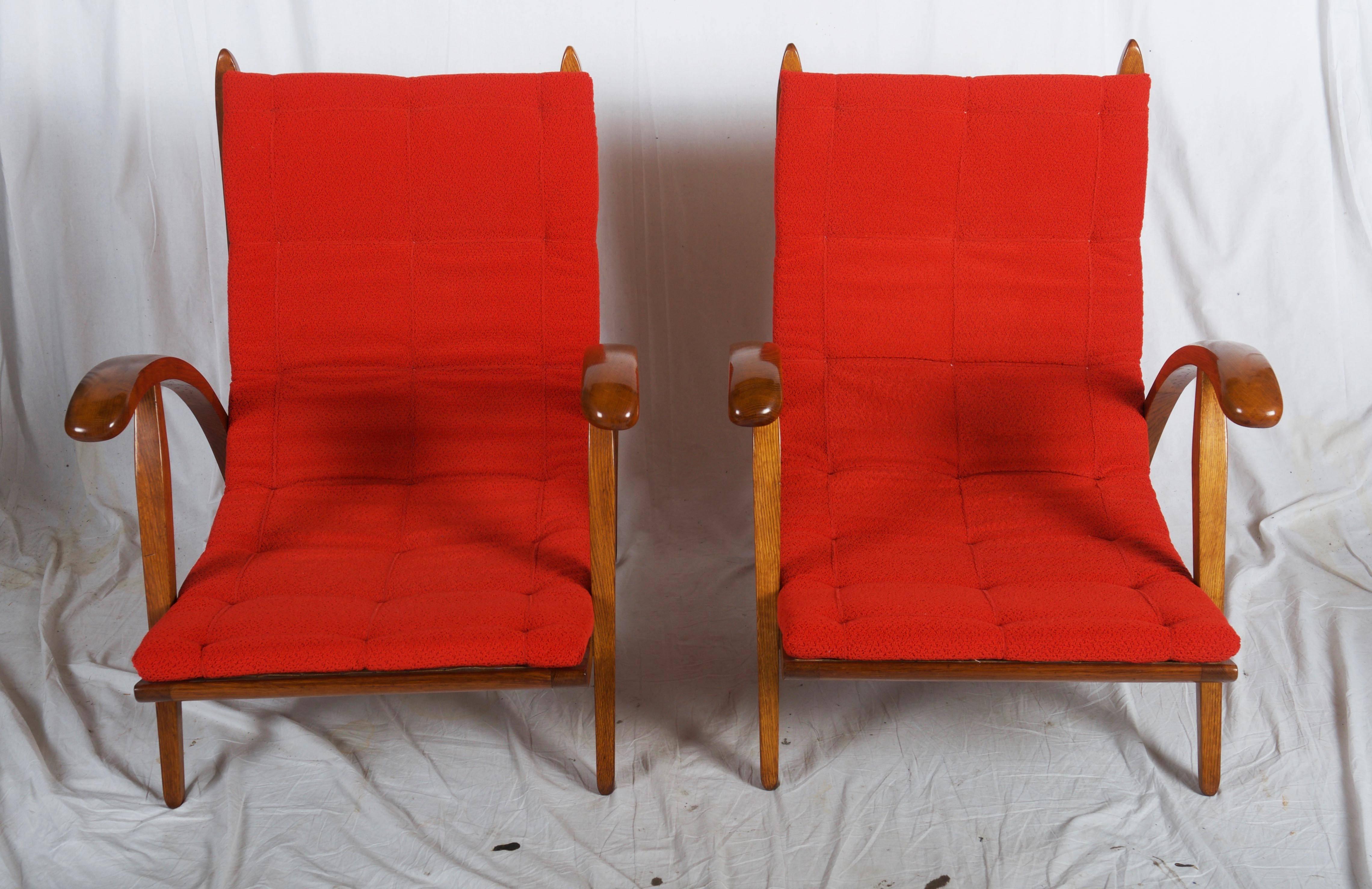 Mid-20th Century Very Rare Pair of Mid-Century Armchairs Attributed to Up-Zavody Brno For Sale