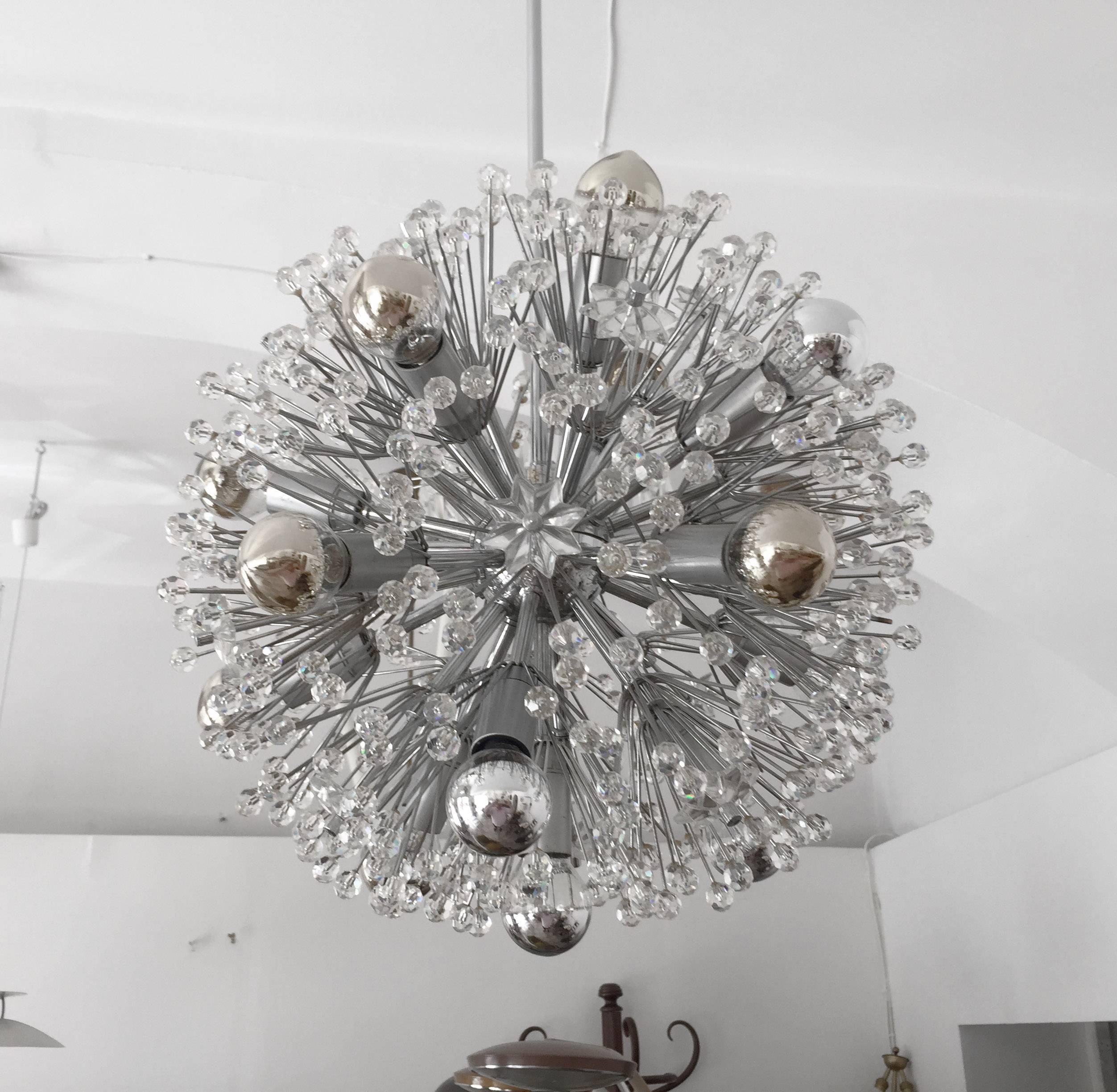 Brass Sputnik Snowball Chandelier by Emil Stejnar for Rupert Nikoll For Sale