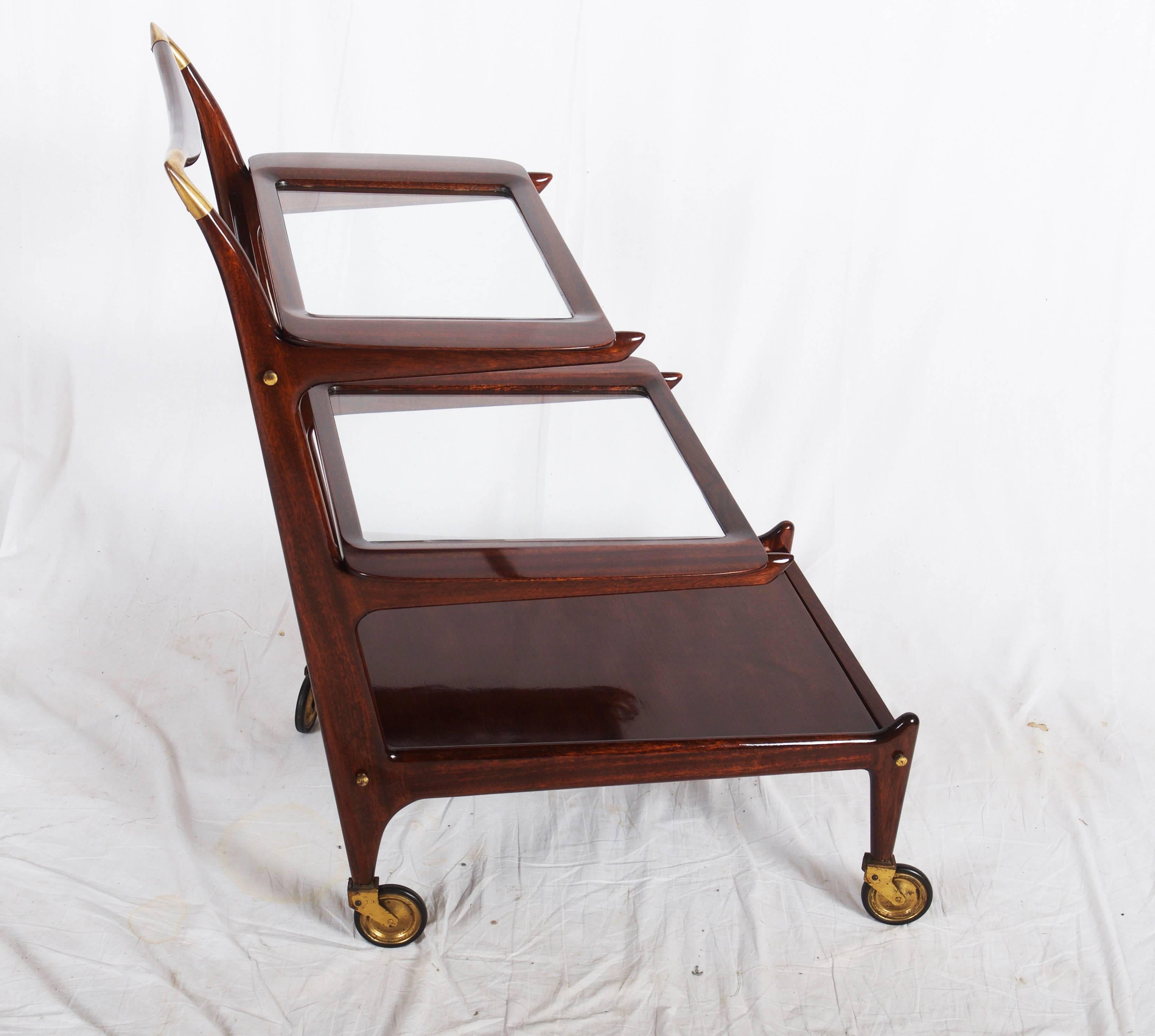 Mid-Century Modern Organic Tea Trolley, Bar, Serving Cart by Cesare Lacca For Sale