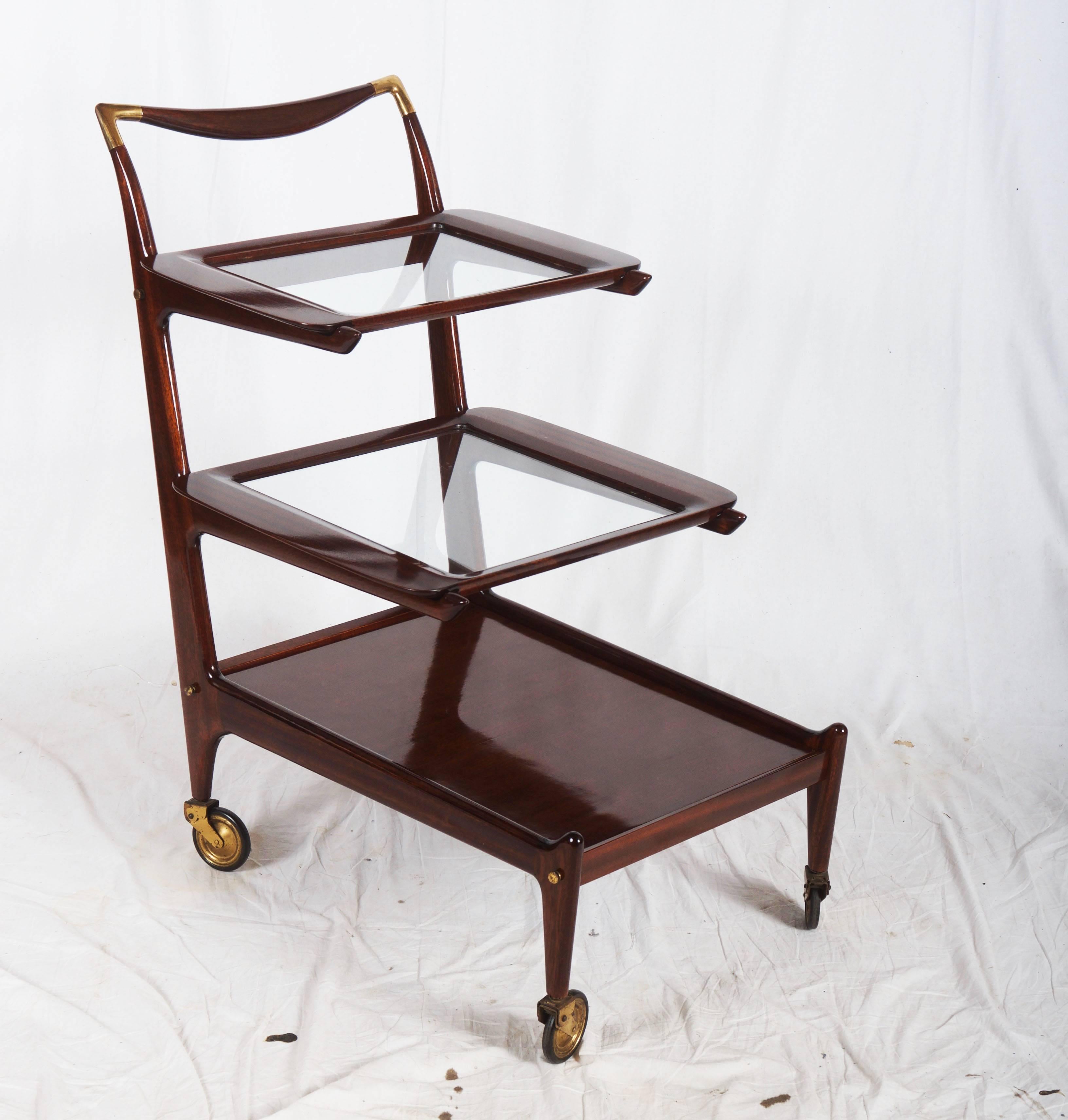 Mid-20th Century Organic Tea Trolley, Bar, Serving Cart by Cesare Lacca For Sale