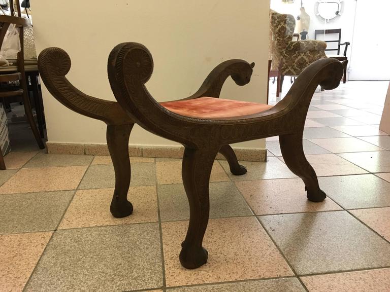 Egyptian Revival Style Carved Wood Bench For Sale at 1stDibs