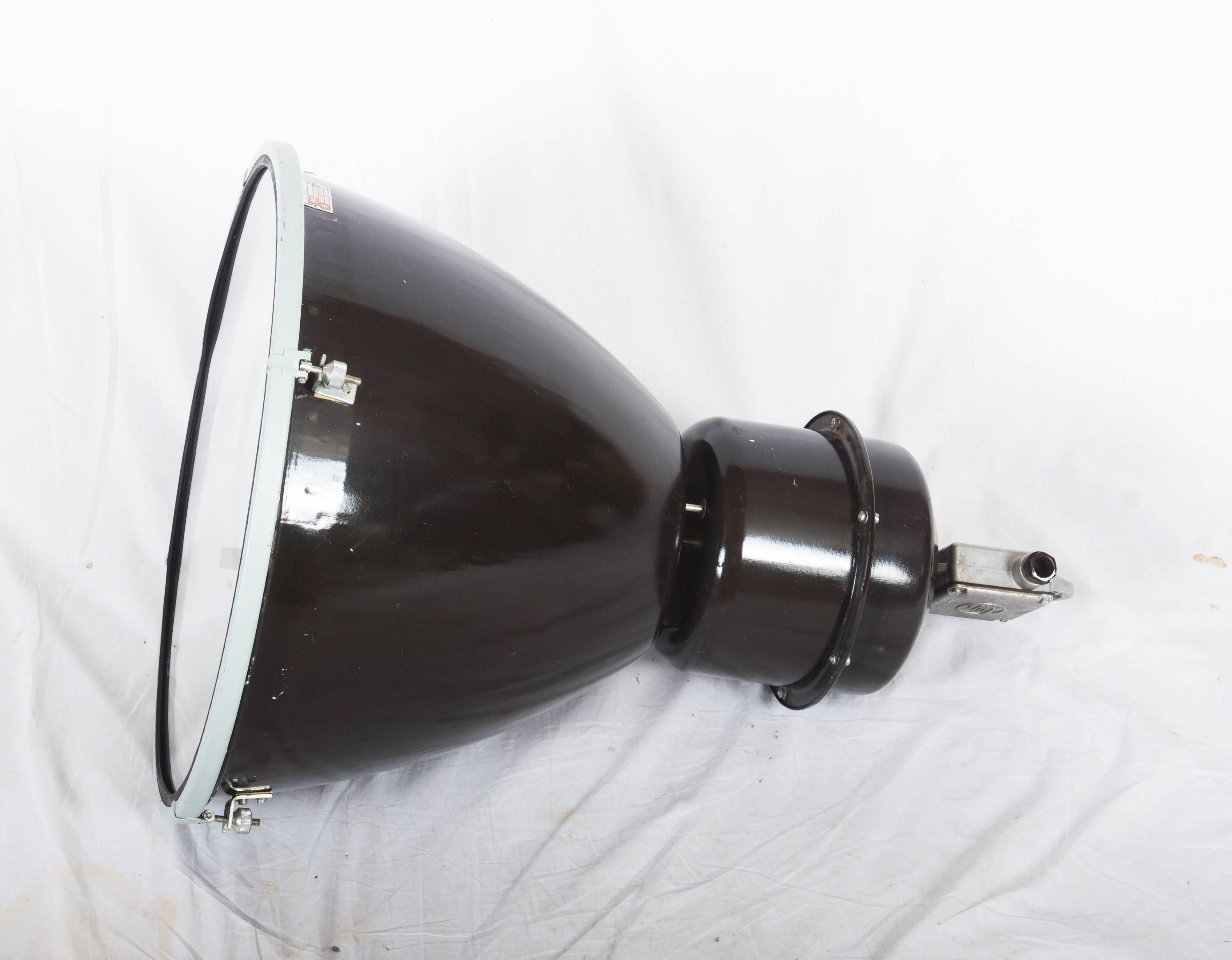 Mid-20th Century Large Black Czech Factory, Industrial Pendant Lamp For Sale