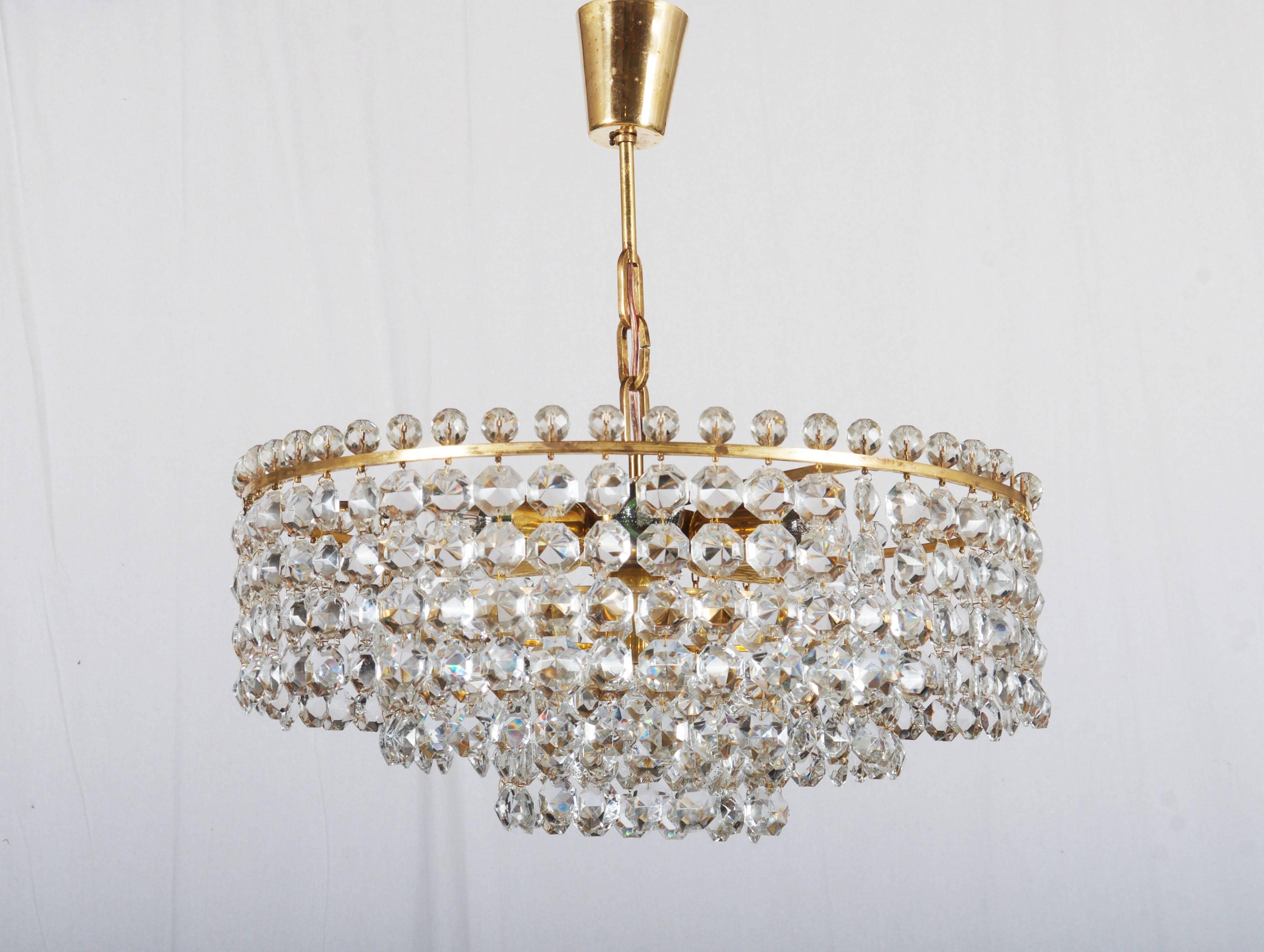 Brass Beautiful Cut Crystal Chandelier by J.L. Lobmeyr