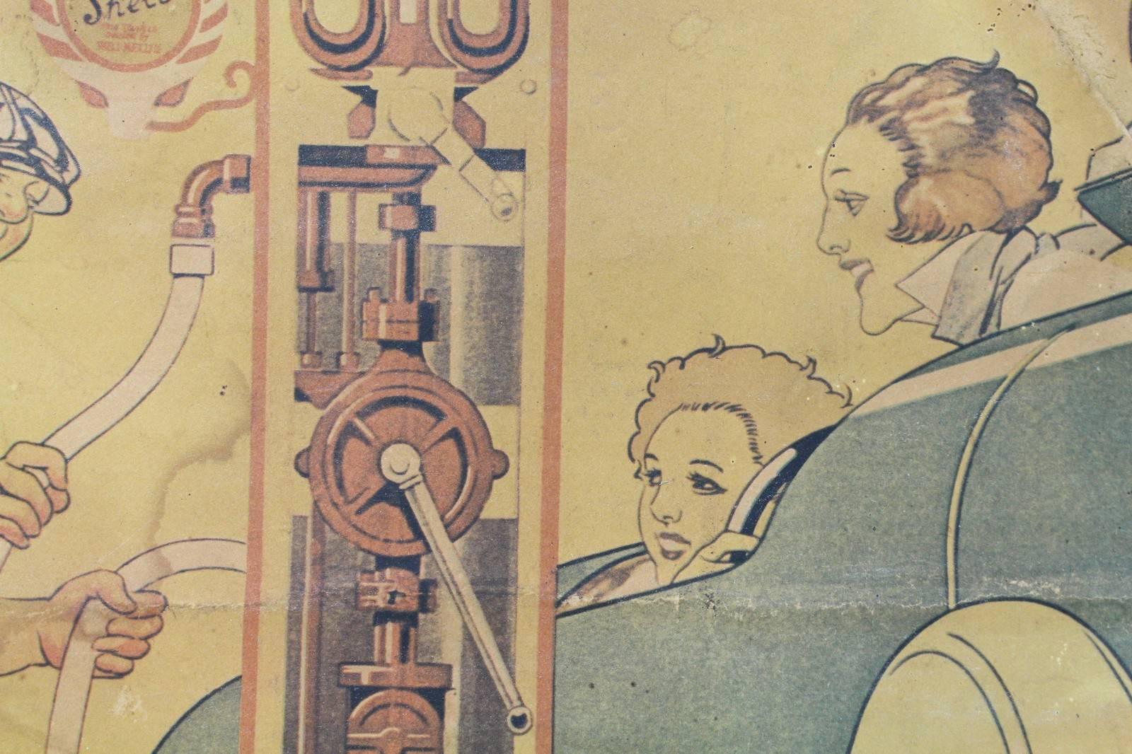Vintage-Poster, Shell, Motor, Öl, Gasoline, von Rene Vincent, von 1926 im Zustand „Gut“ in Vienna, AT