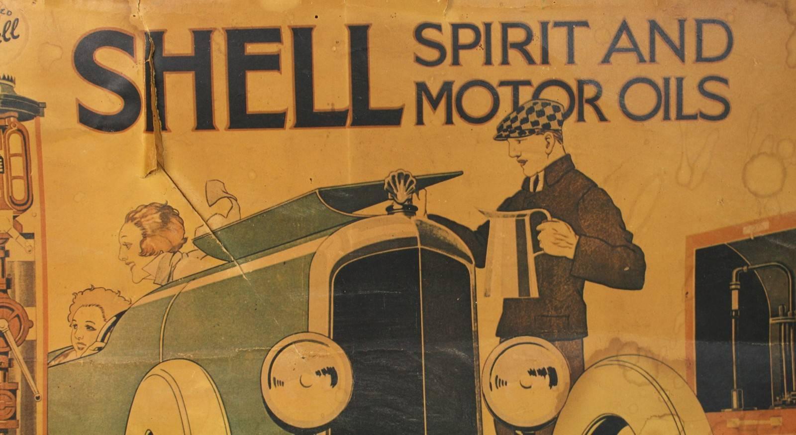 Début du 20ème siècle Vintage Poster Shell Motor Oil Gasoline par Rene Vincent de 1926