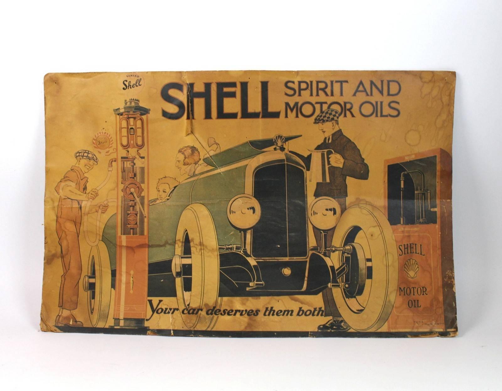 Vintage Poster Shell Motor Oil Gasoline par Rene Vincent de l'année 1926.
Dimensions approximatives : 46 x 73 cm.
Etat d'ancienneté avec traces d'utilisation renforcées, plis et fissures.