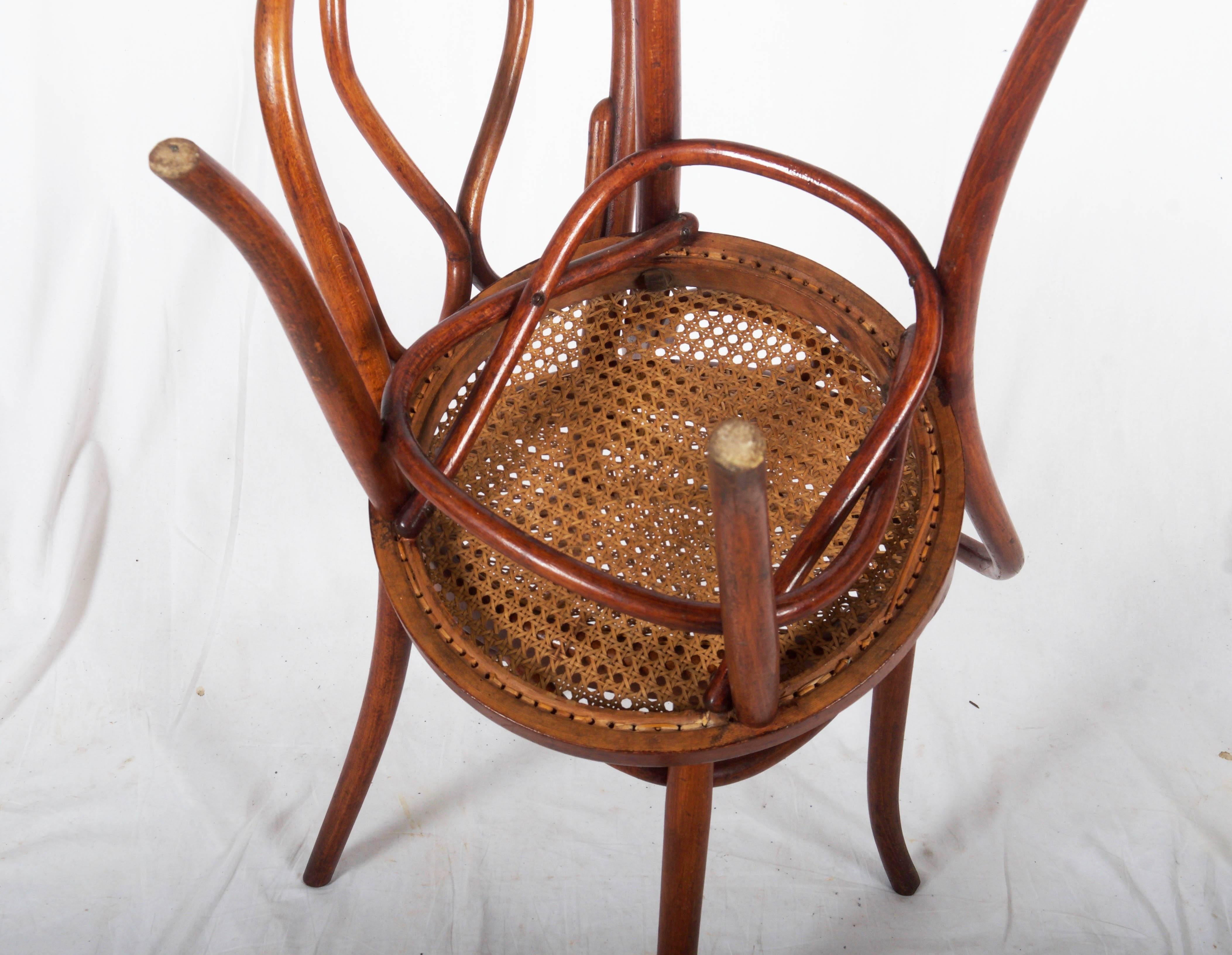 Hêtre Ensemble de quatre chaises de salle à manger en bois cintré attribuées à Thonet en vente