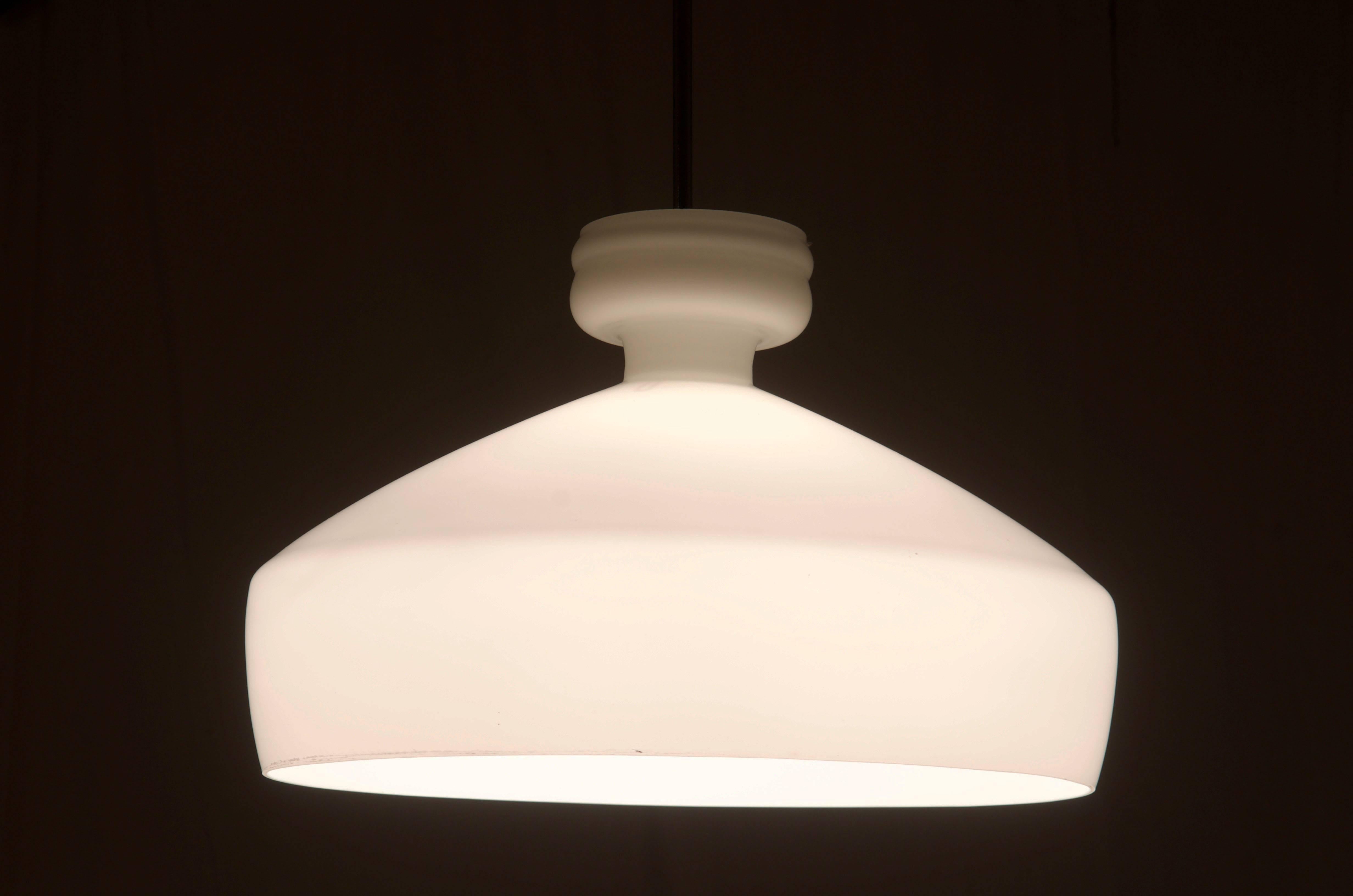 Large Opaline Glass Pendant Light In Excellent Condition For Sale In Vienna, AT