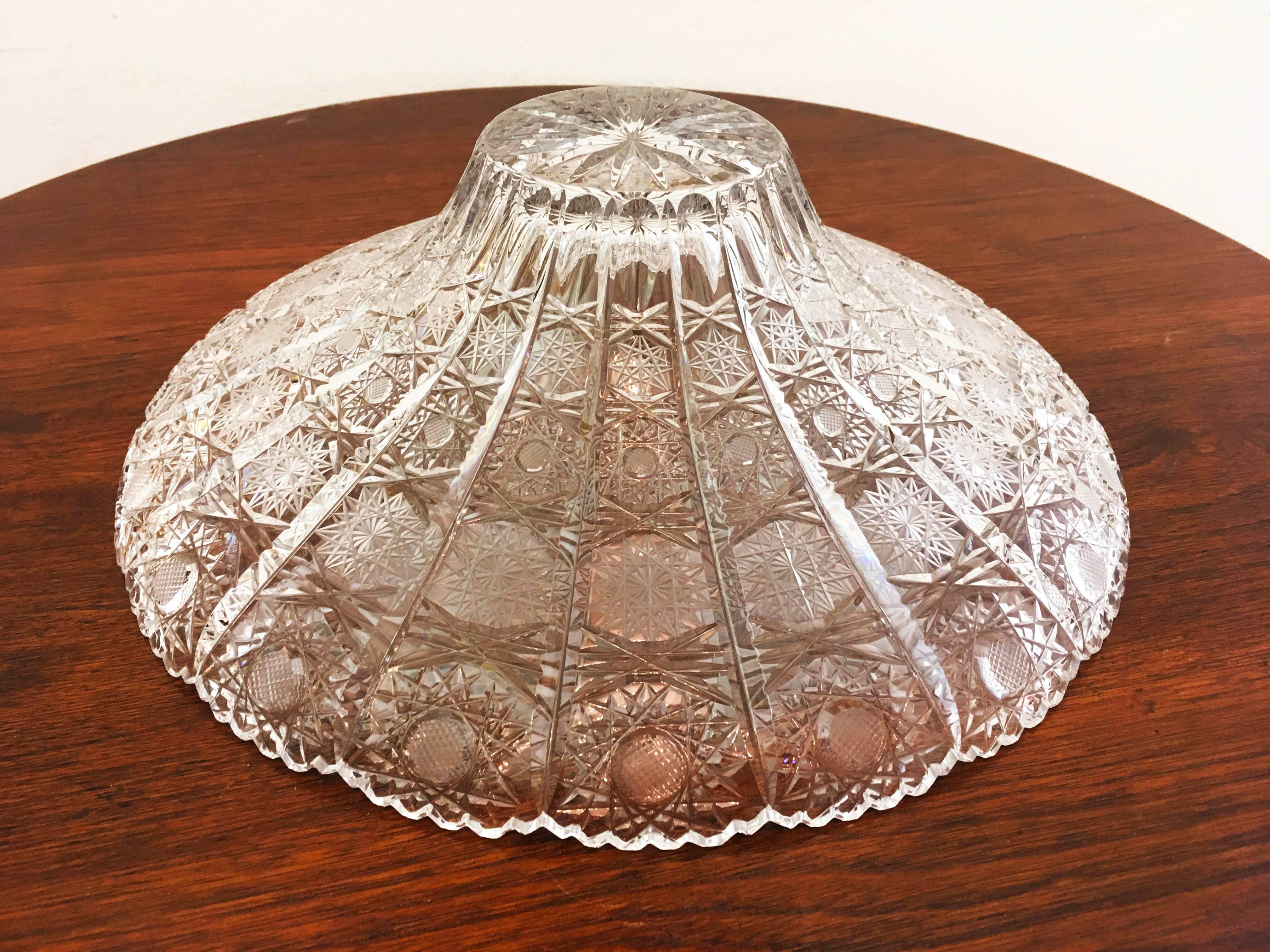Czech Stunning Bohemin Cut Crystal Centrepiece Bowl For Sale