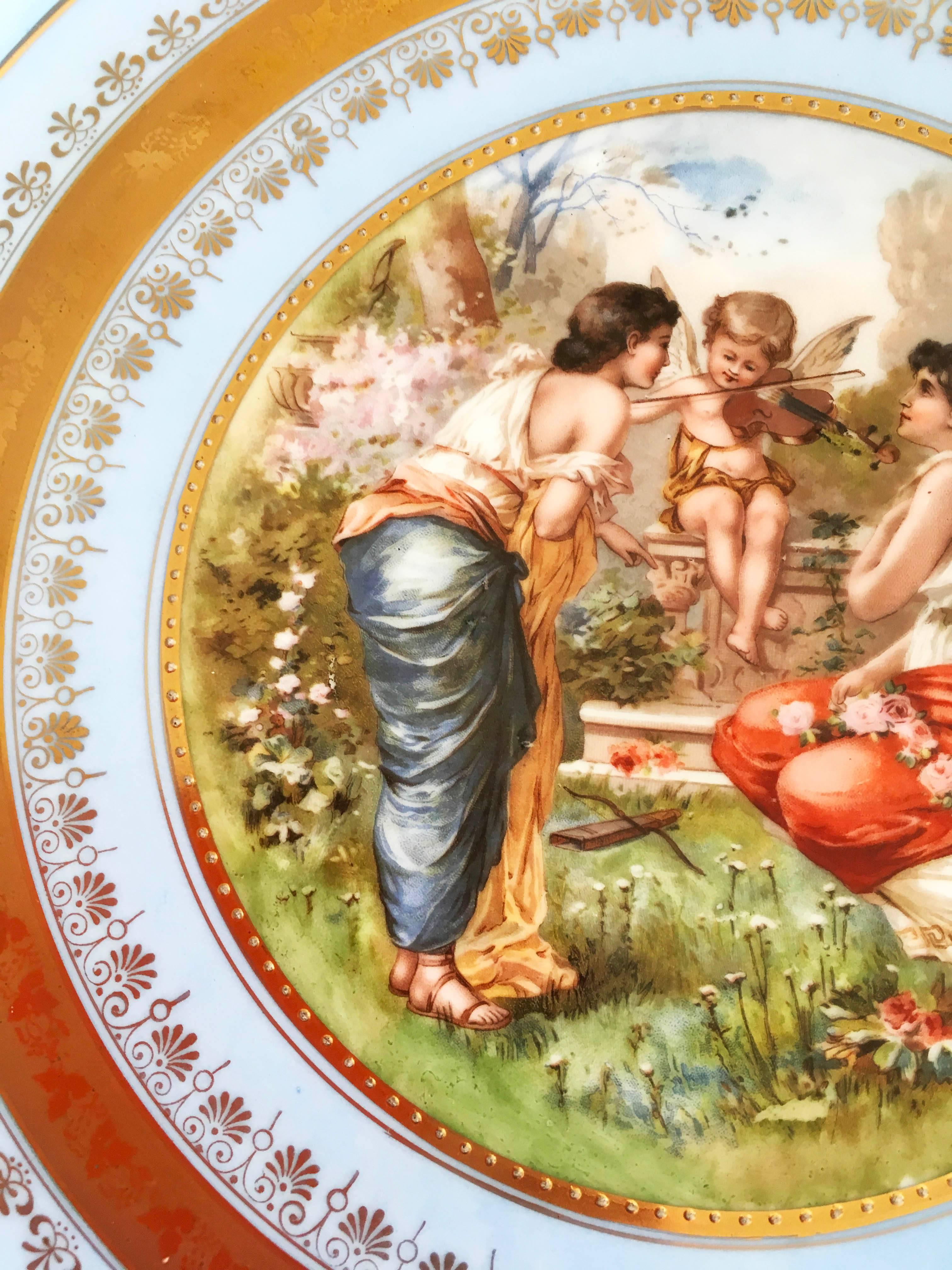 Royal Vienna porcelain hand-painted (probably by Angelica Kauffmann) circular charger showing 