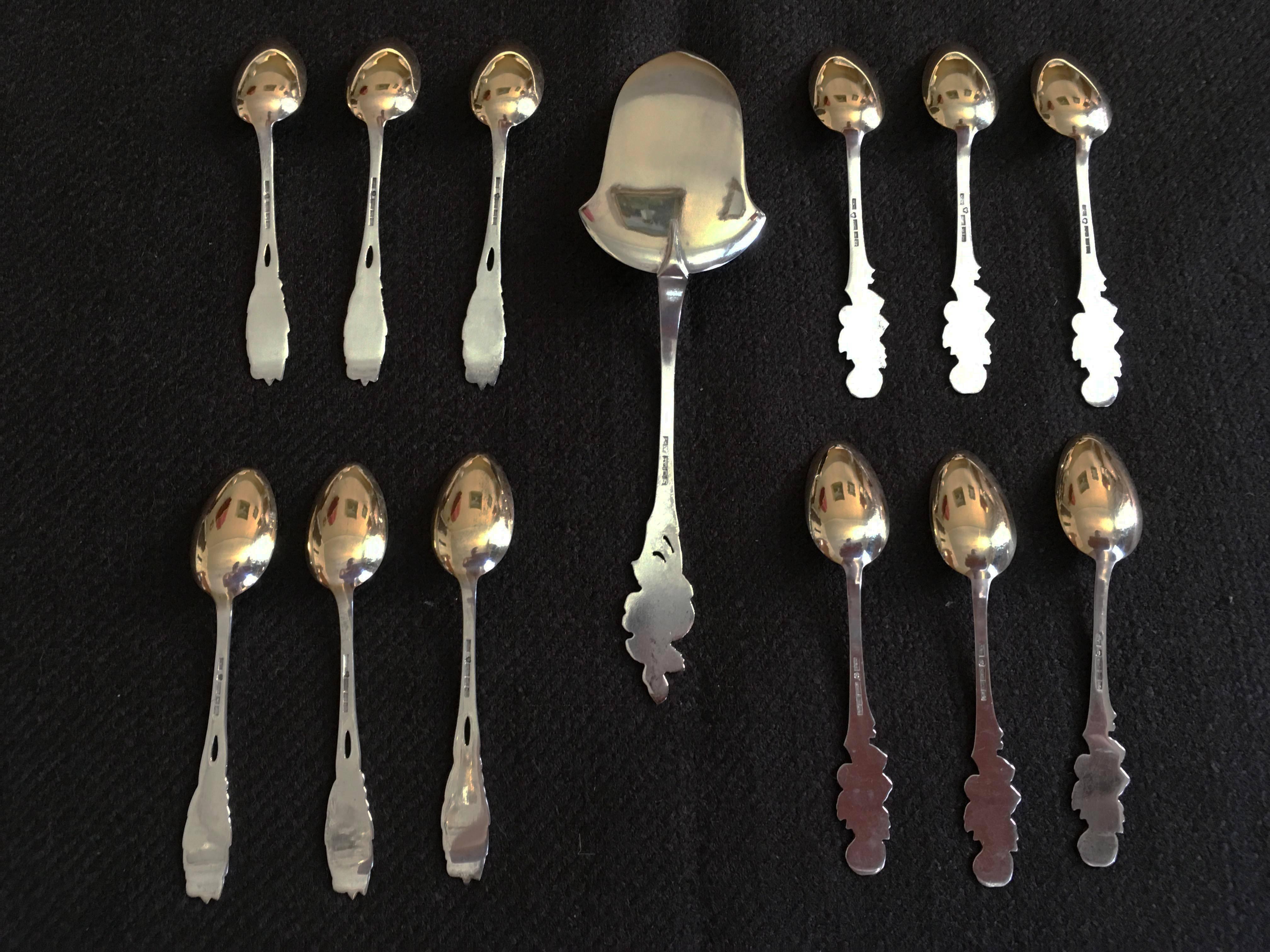 French Silver and Gold Tea or Coffee Spoons with Cake Server For Sale 3