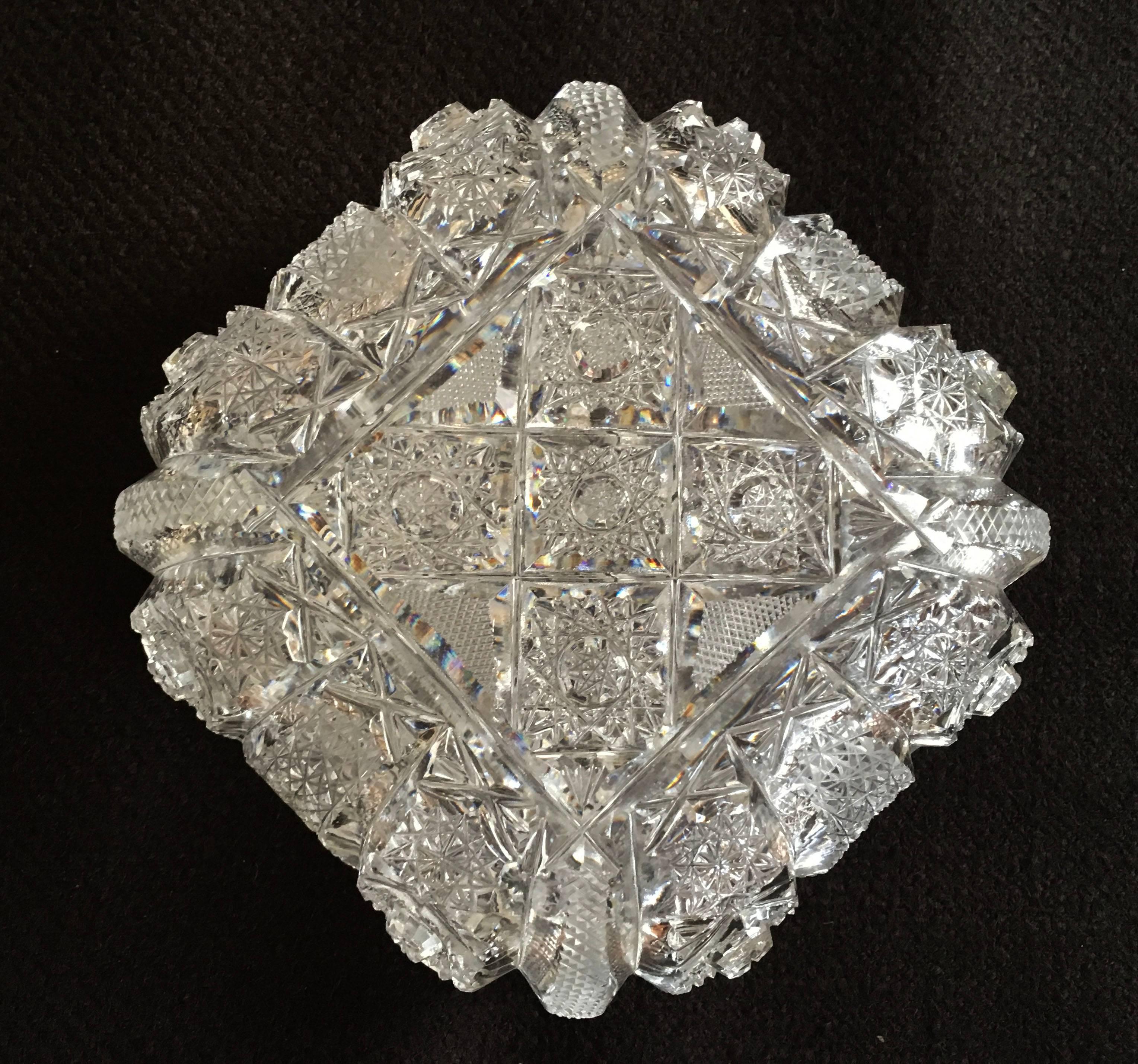 Extravagant square cut and polished crystal box made circa 1970s in one of the Bohemian Glass Works. The cutting is especially fine and deep with the very intricate patterns. Designed to be used for the centre table.