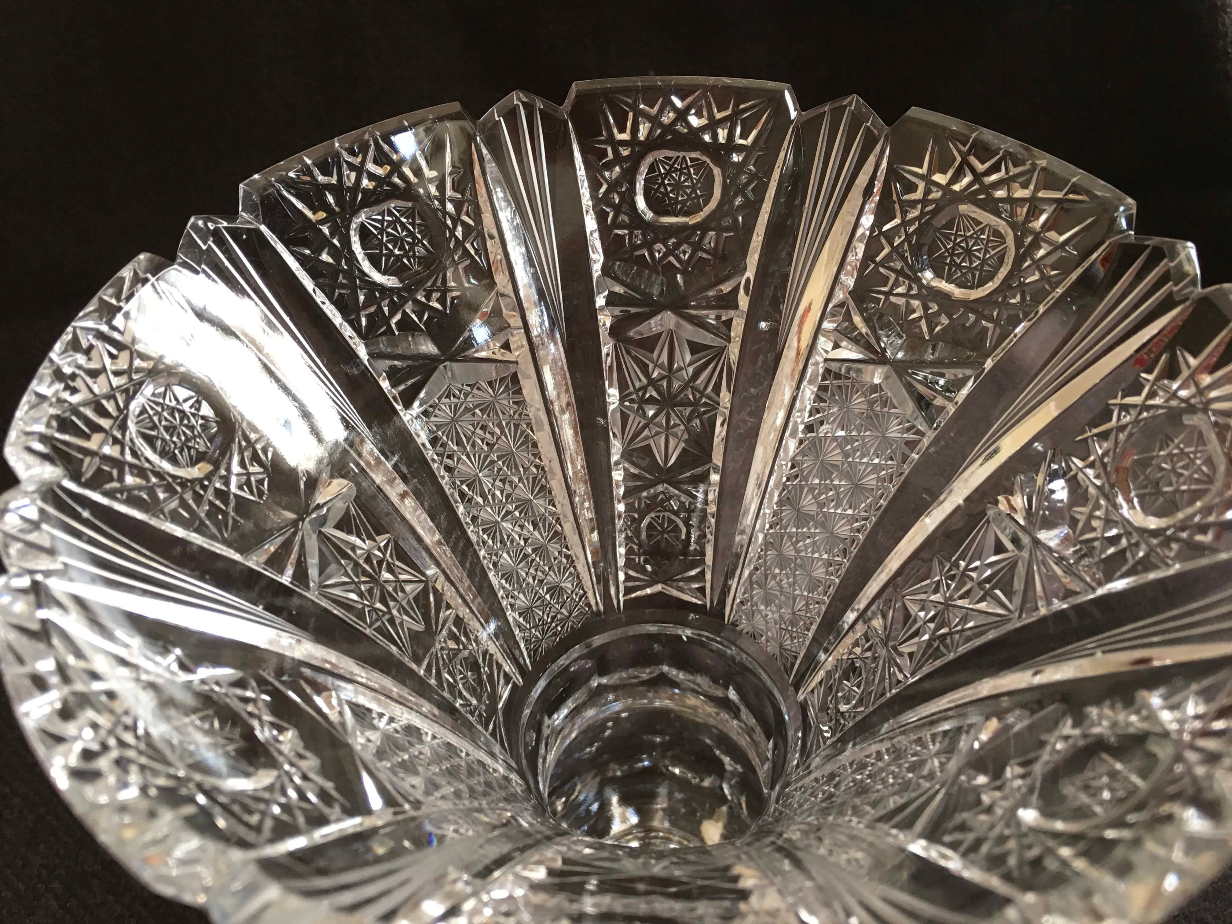 Mid-Century Modern Bohemian Cut Crystal Flower Vase