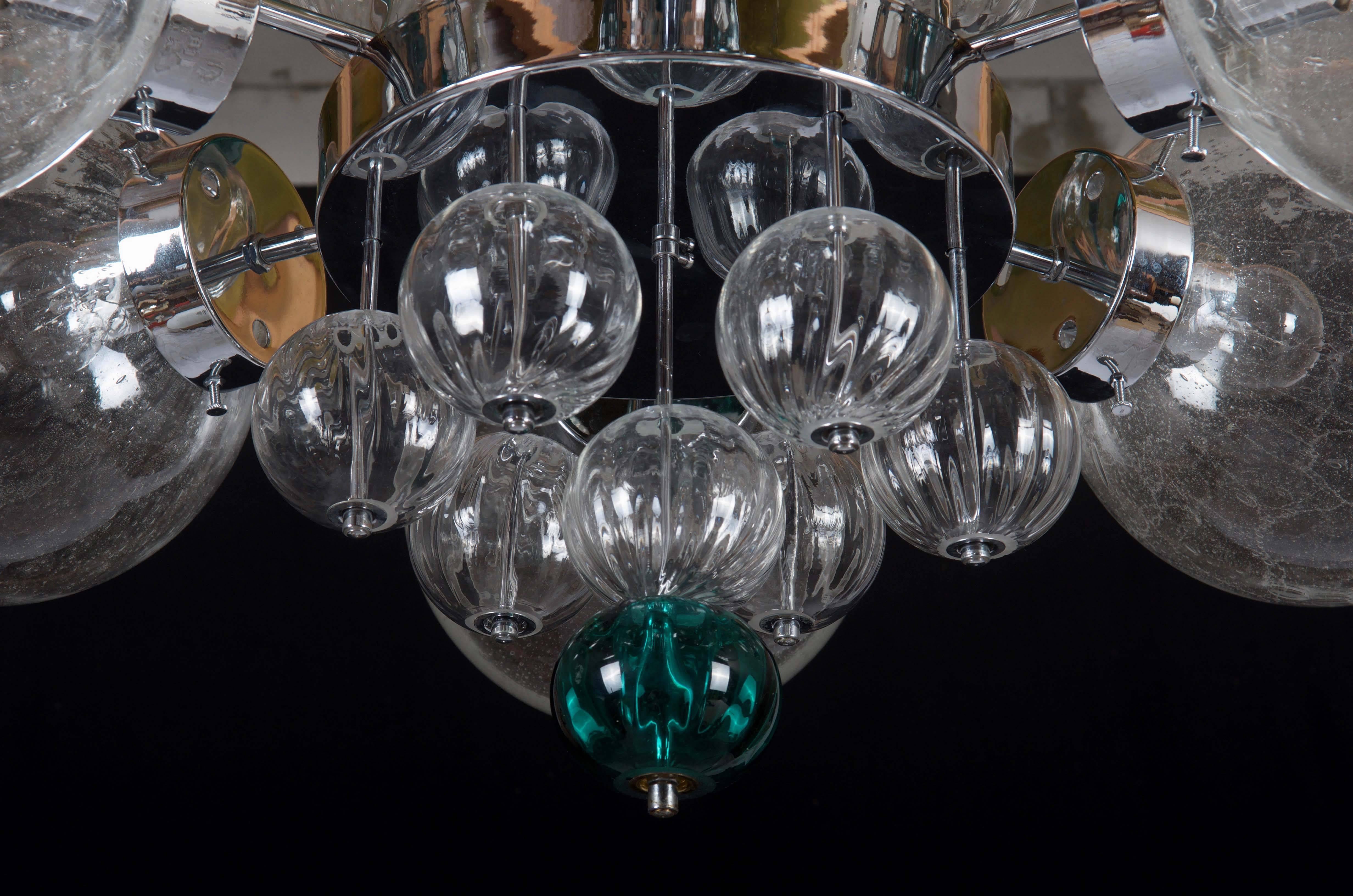 Late 20th Century Stunning Large Chandelier with Handblown Glass Globes