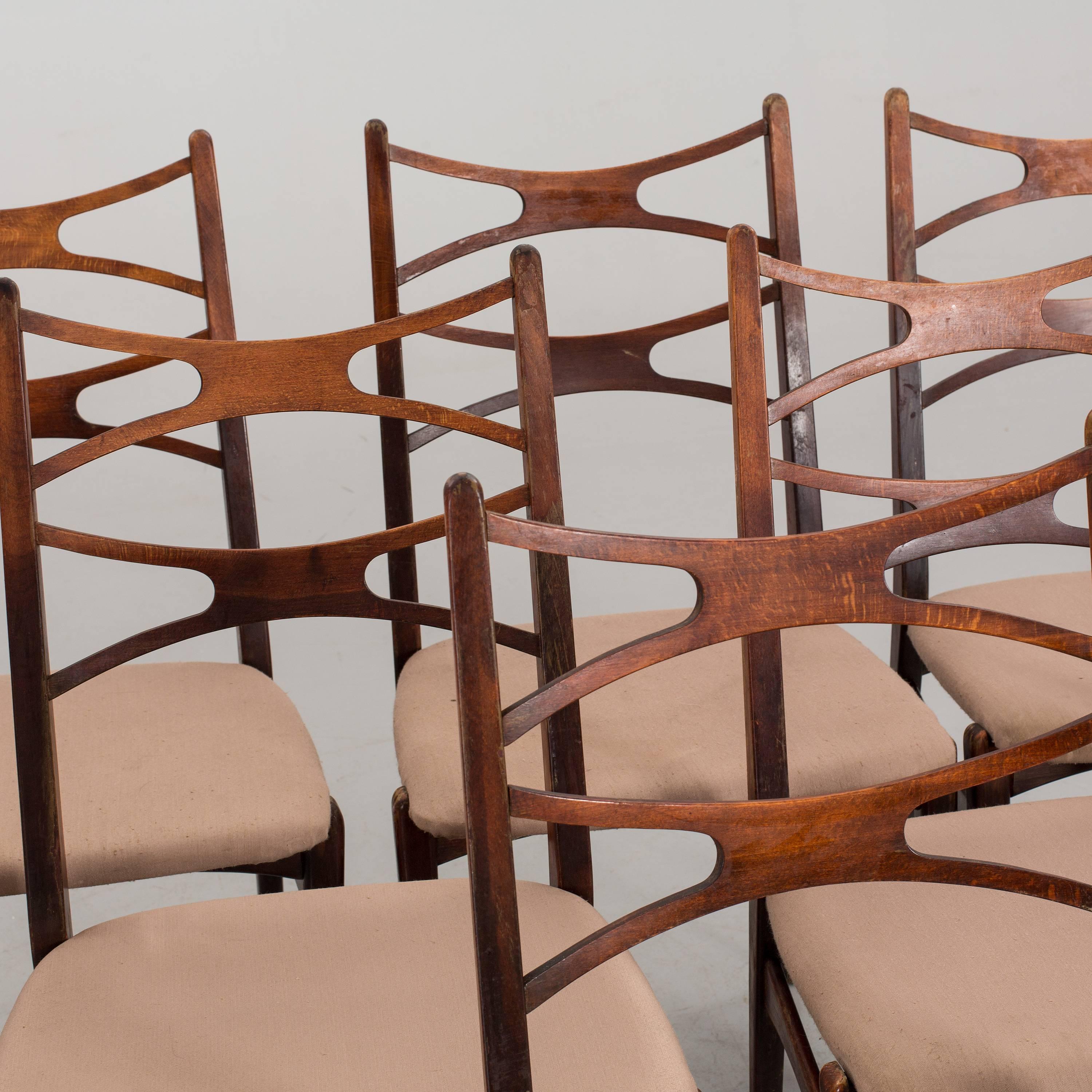 Scandinavian Modern Set of Six Dinning Chairs from the 1960s For Sale