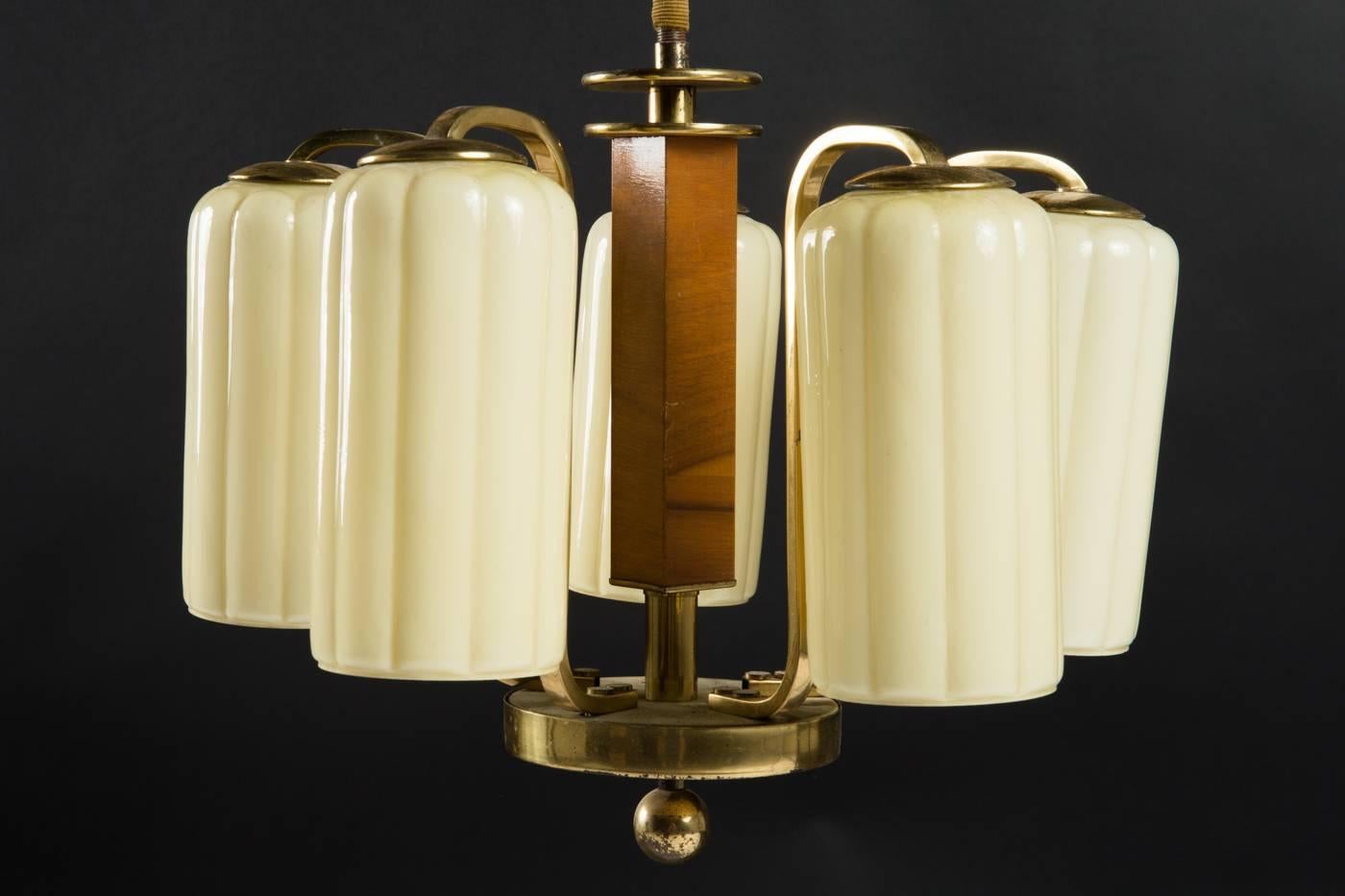 Art Deco Opaline Glass Chandelier 3