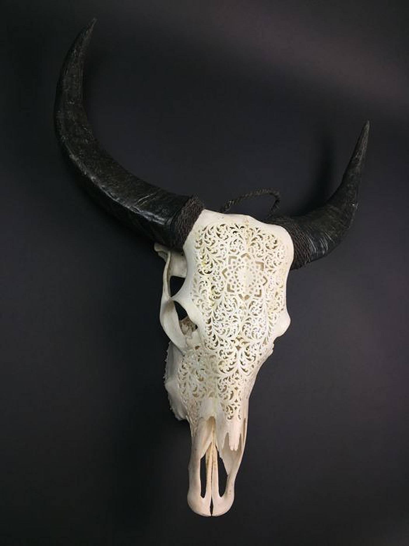This carved skull is a stunning home décor object that enlivens any home or restaurant. 
More than just a spiritual and cultural piece of art. 
Dimensions:
Length 70cm
Width 56cm.