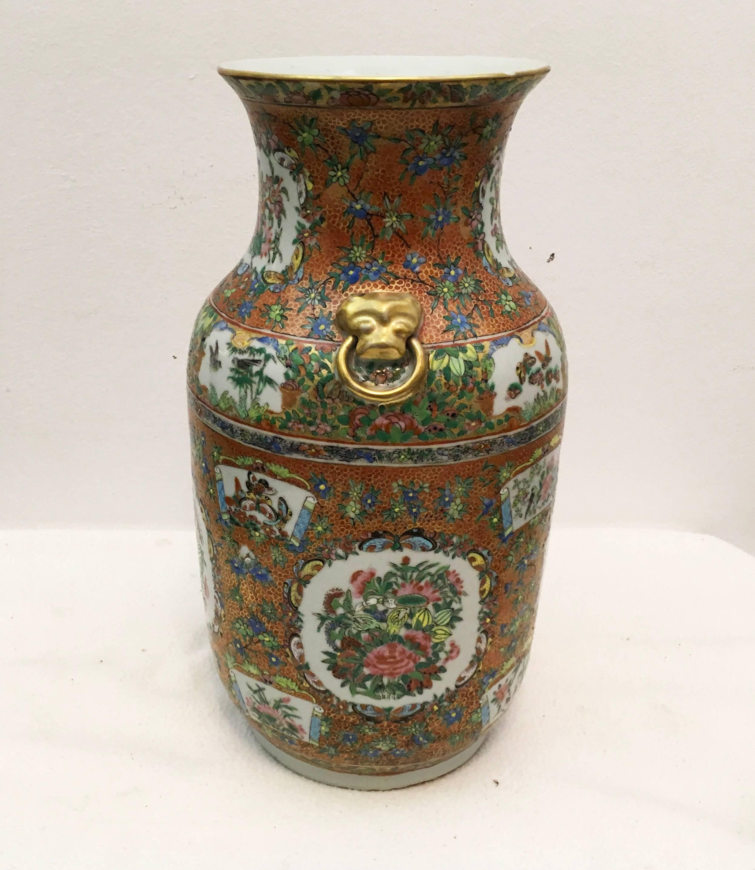 Ceramic vase finely detailed and gilded hand-painted with excellent colors showing different scenes.