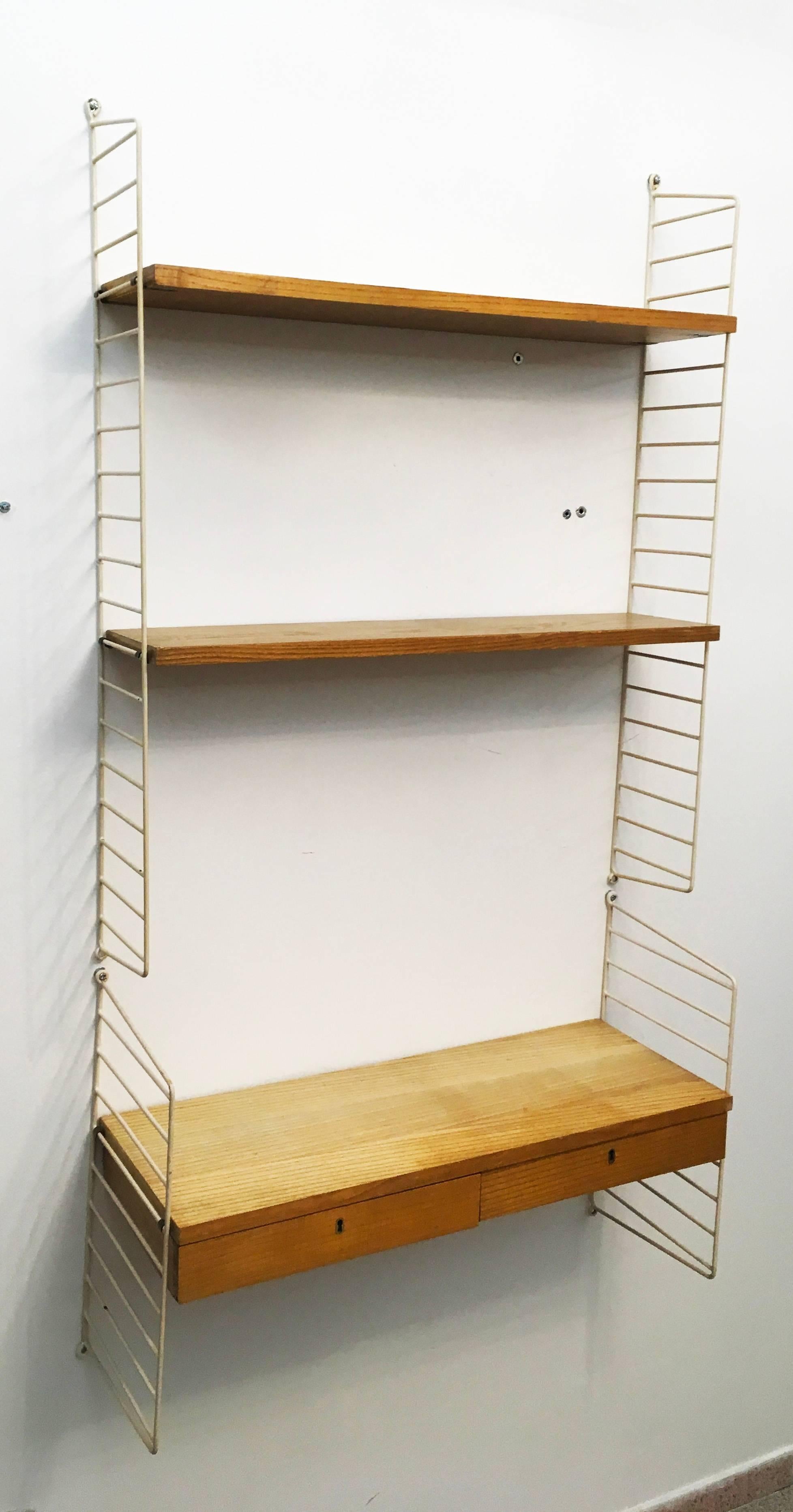 Swedish Modular String Wall Unit in Ashwood by Nisse Strinning, Sweden For Sale