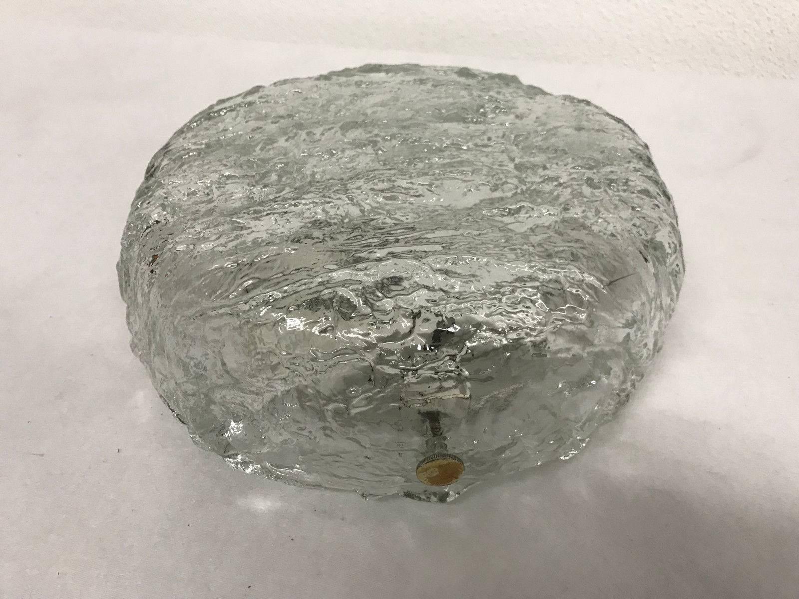 German Ice Glass Flush Mount or Wall Mount Lamp For Sale