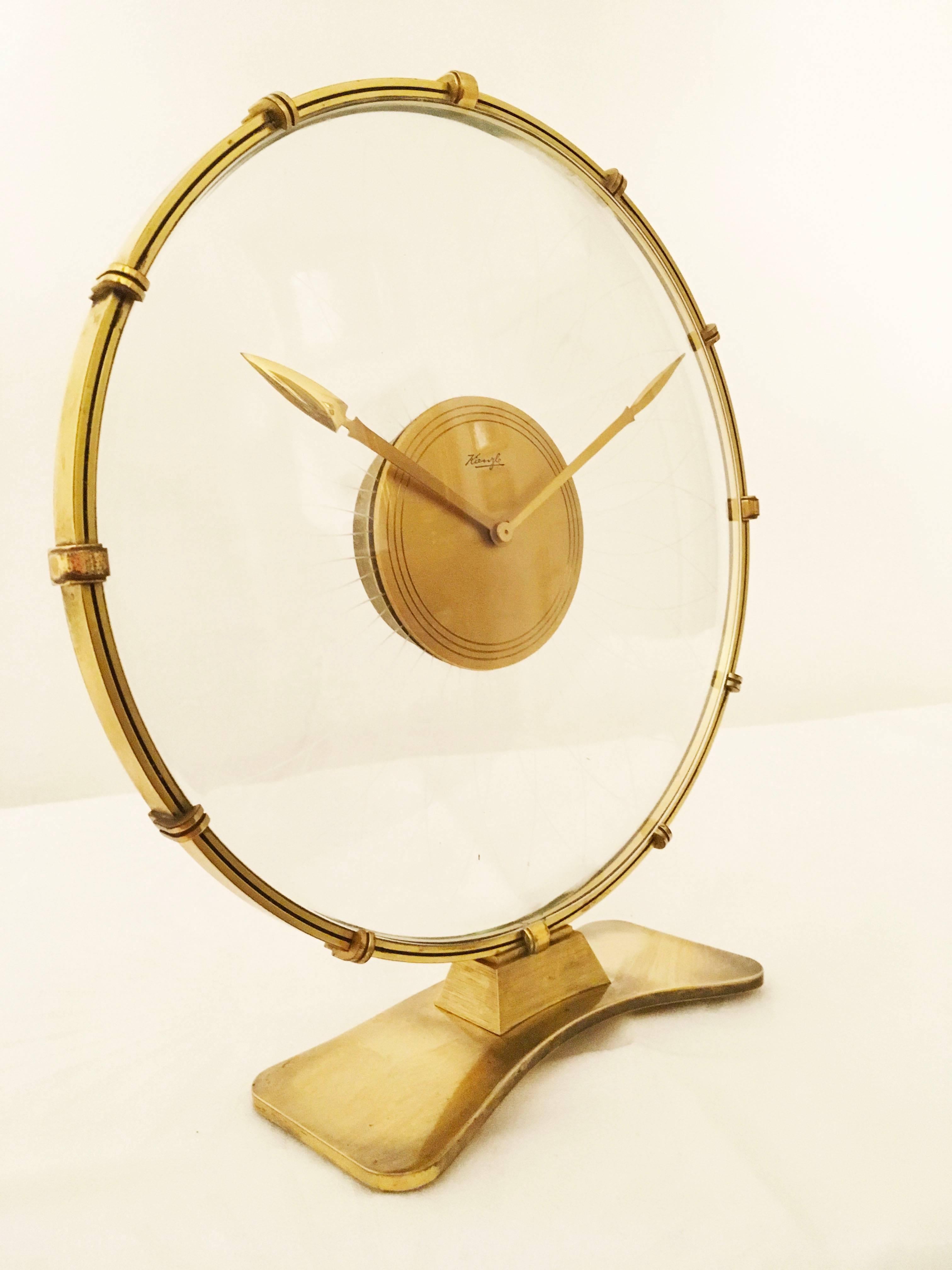Brass Art Deco Table Clock by Heinrich Möller for Kienzle
