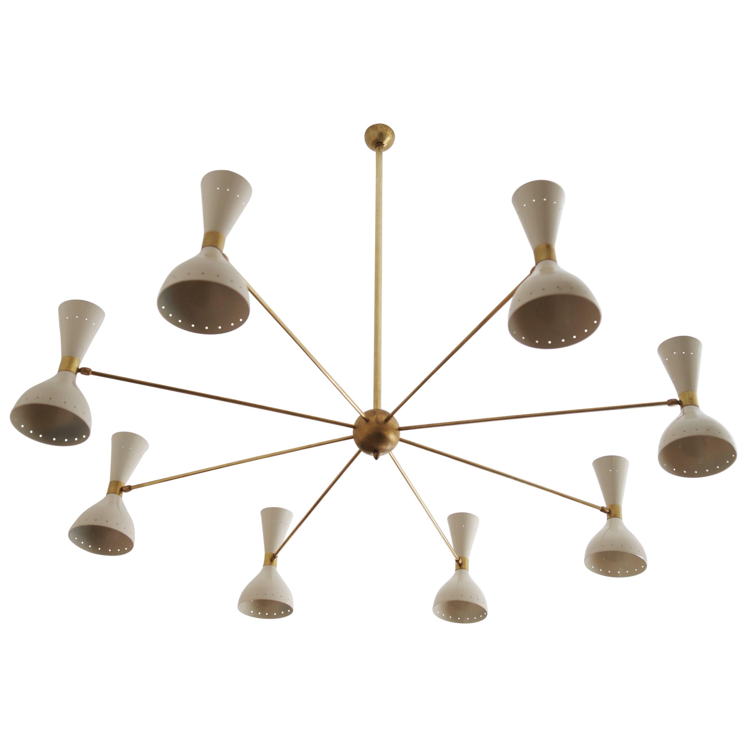 Beautiful Large Brass Chandelier Style of Stilnovo