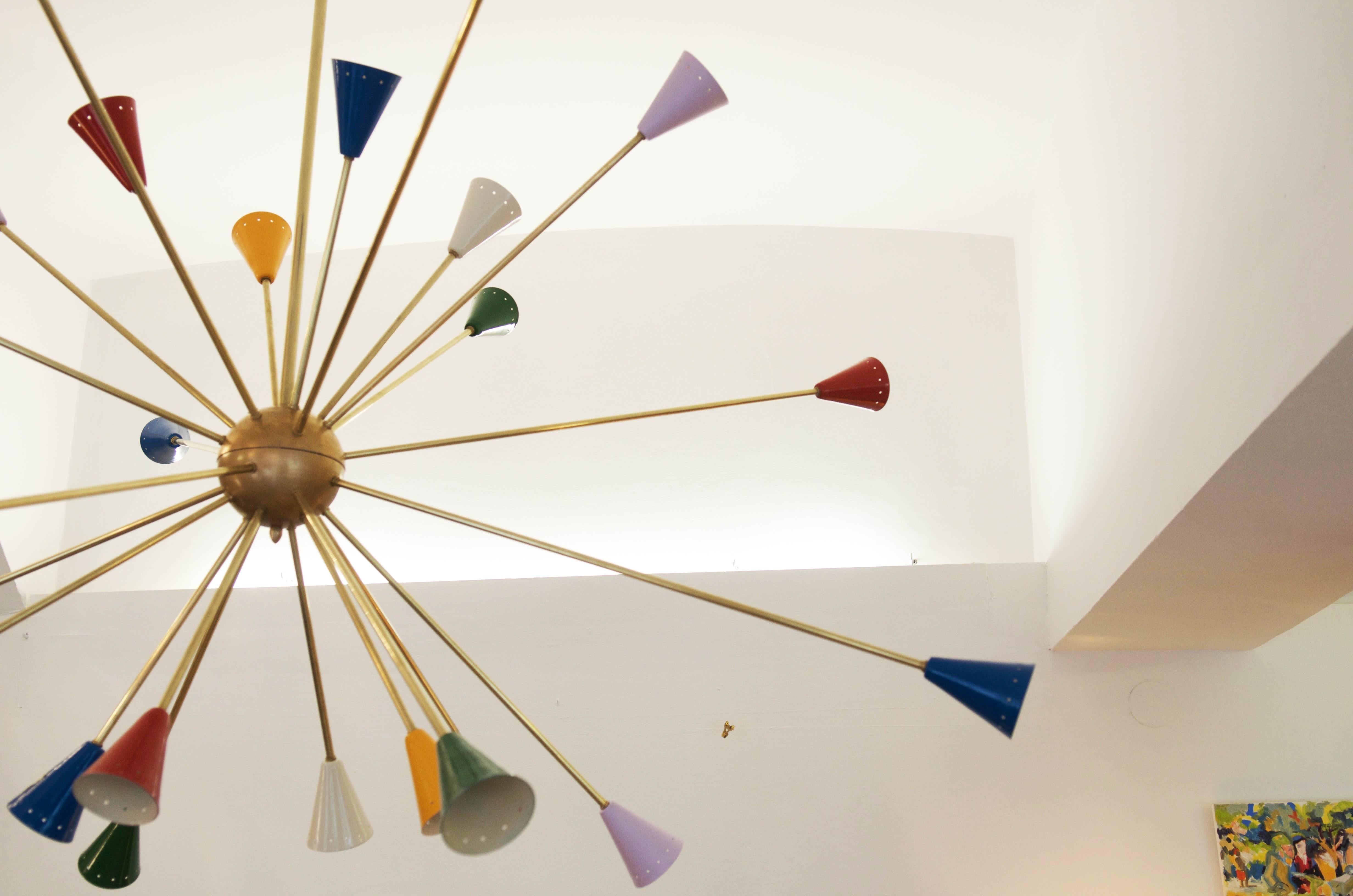 Mid-20th Century Huge Midcentury Sputnik Chandelier in the Style of Stilnovo For Sale