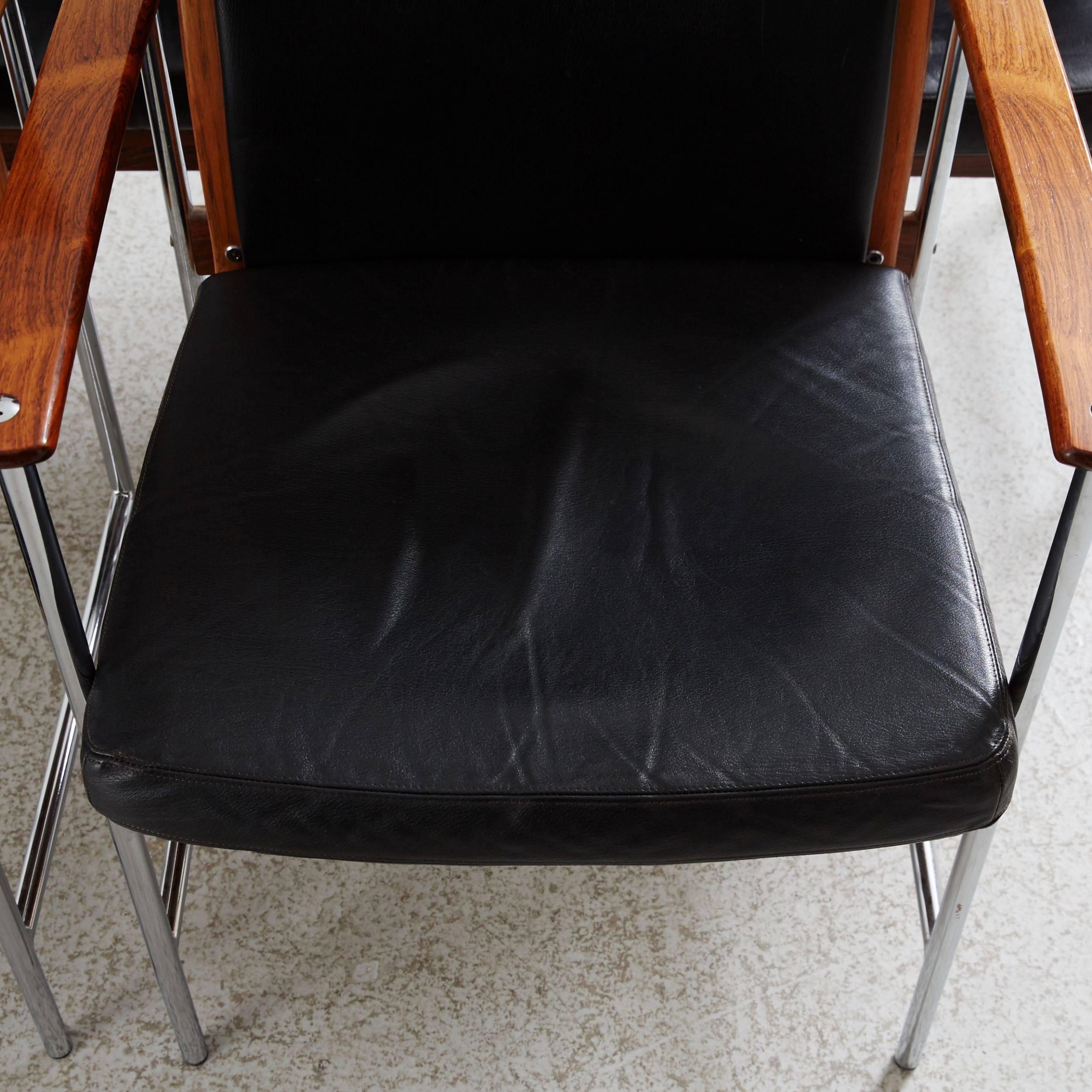 Steel Set of Four Finnish Rosewood Armchairs