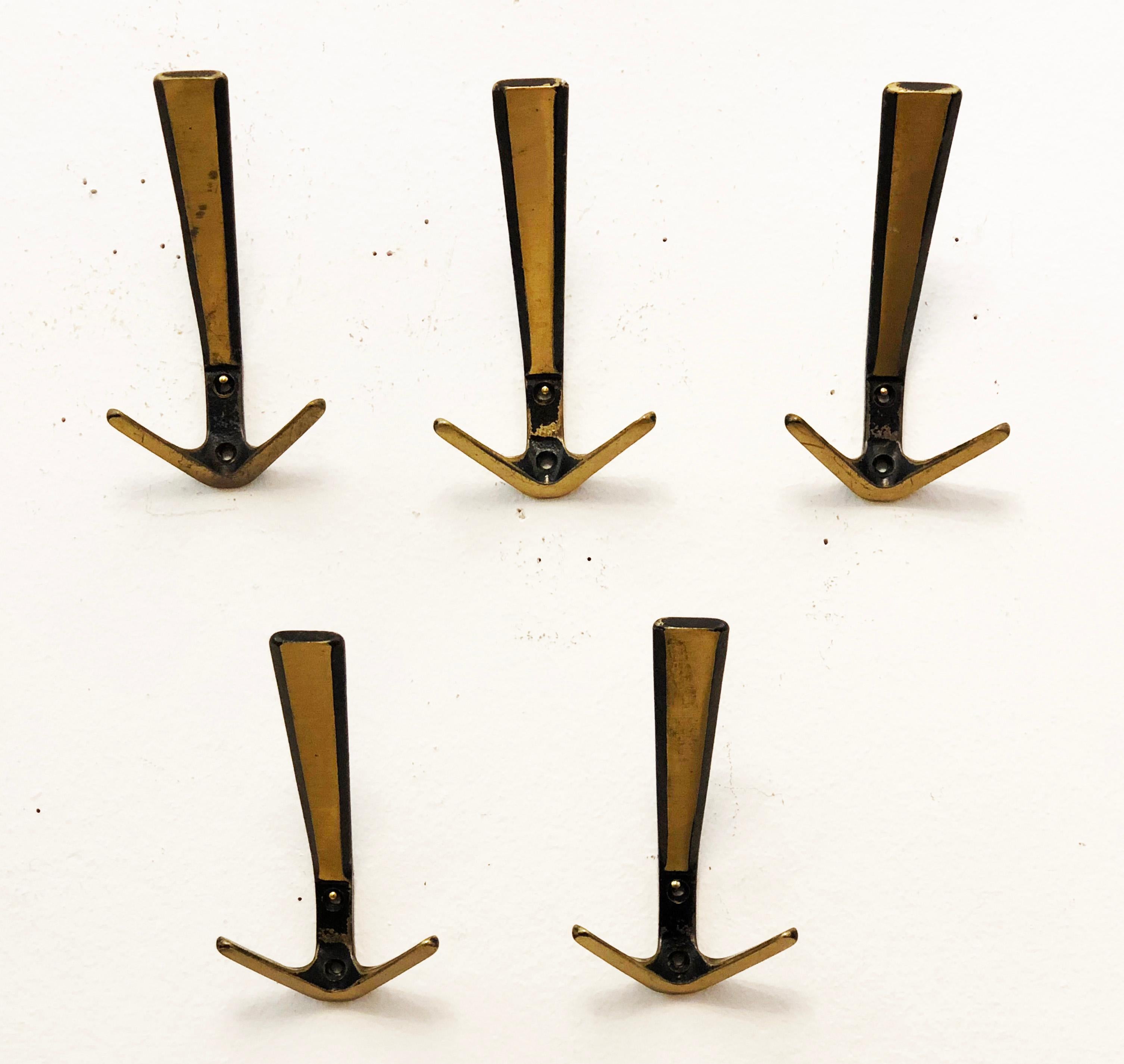 Brass hooks manufactured by Hertha Baller in Austria in the 1950s.
Up to 12 available.