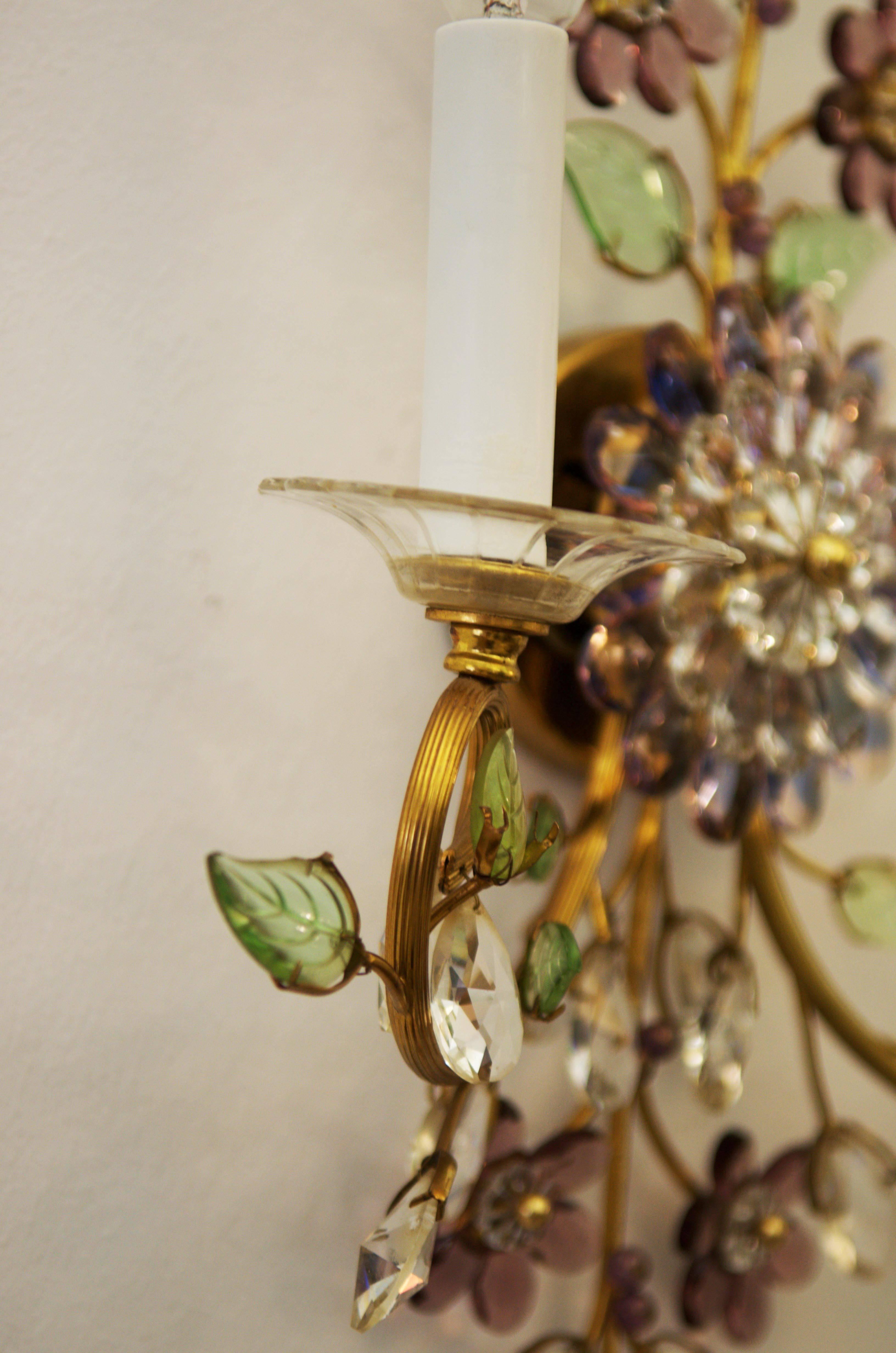 Austrian Crystal Rock Flower Sconce In Excellent Condition In Vienna, AT