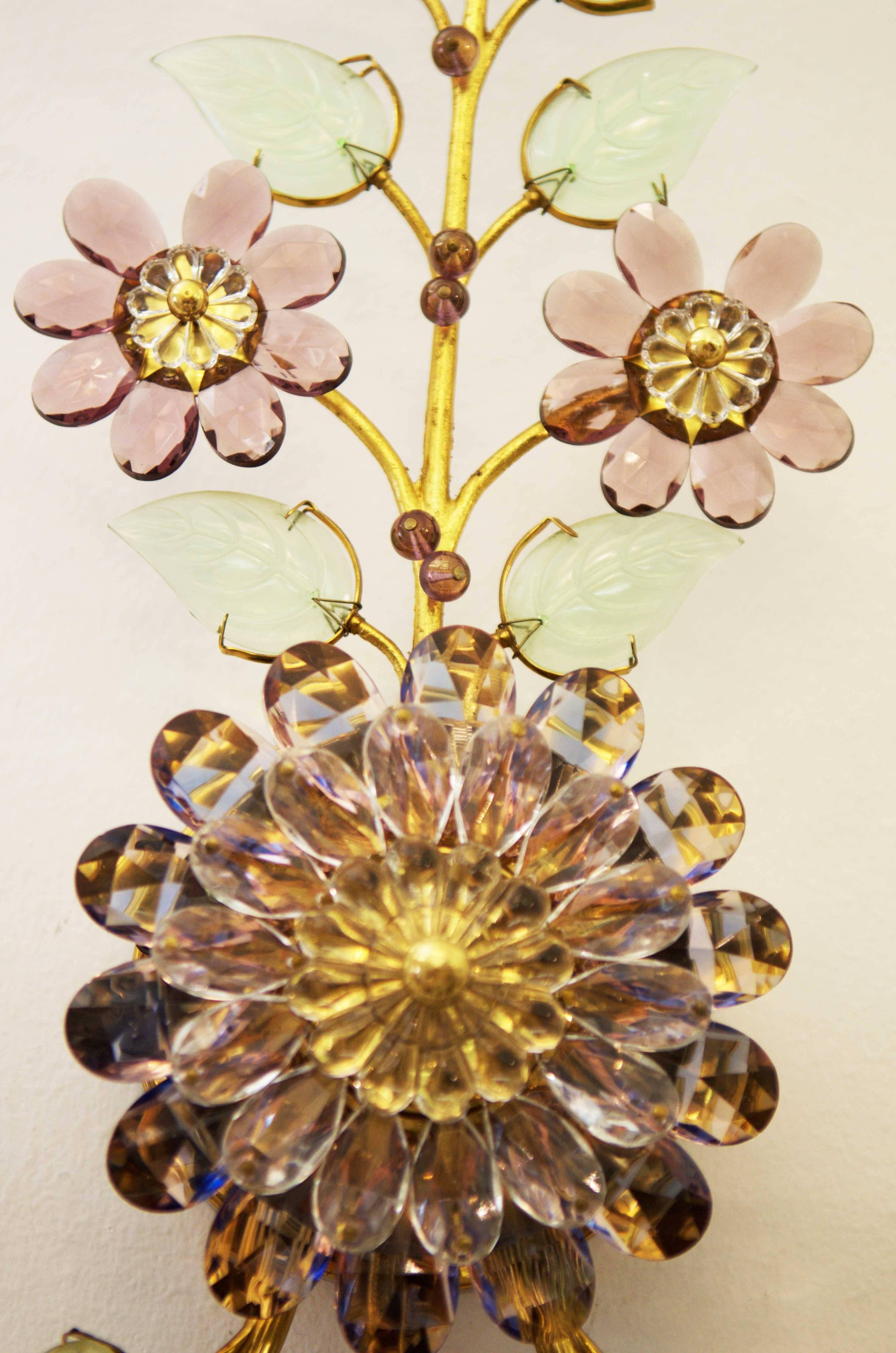 Mid-Century Modern Austrian Crystal Rock Flower Sconce