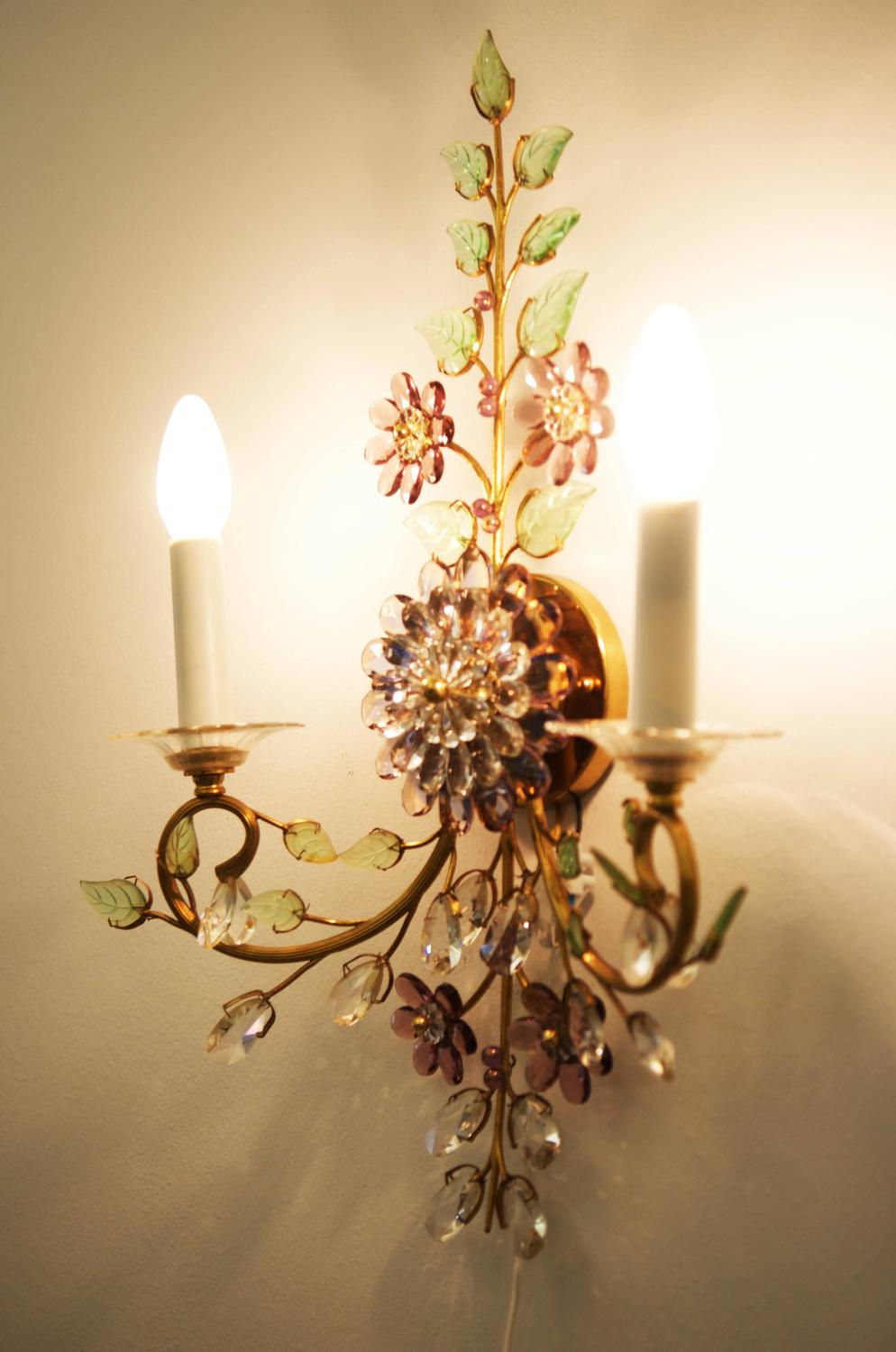 Austrian Crystal Rock Flower Sconce For Sale at 1stdibs