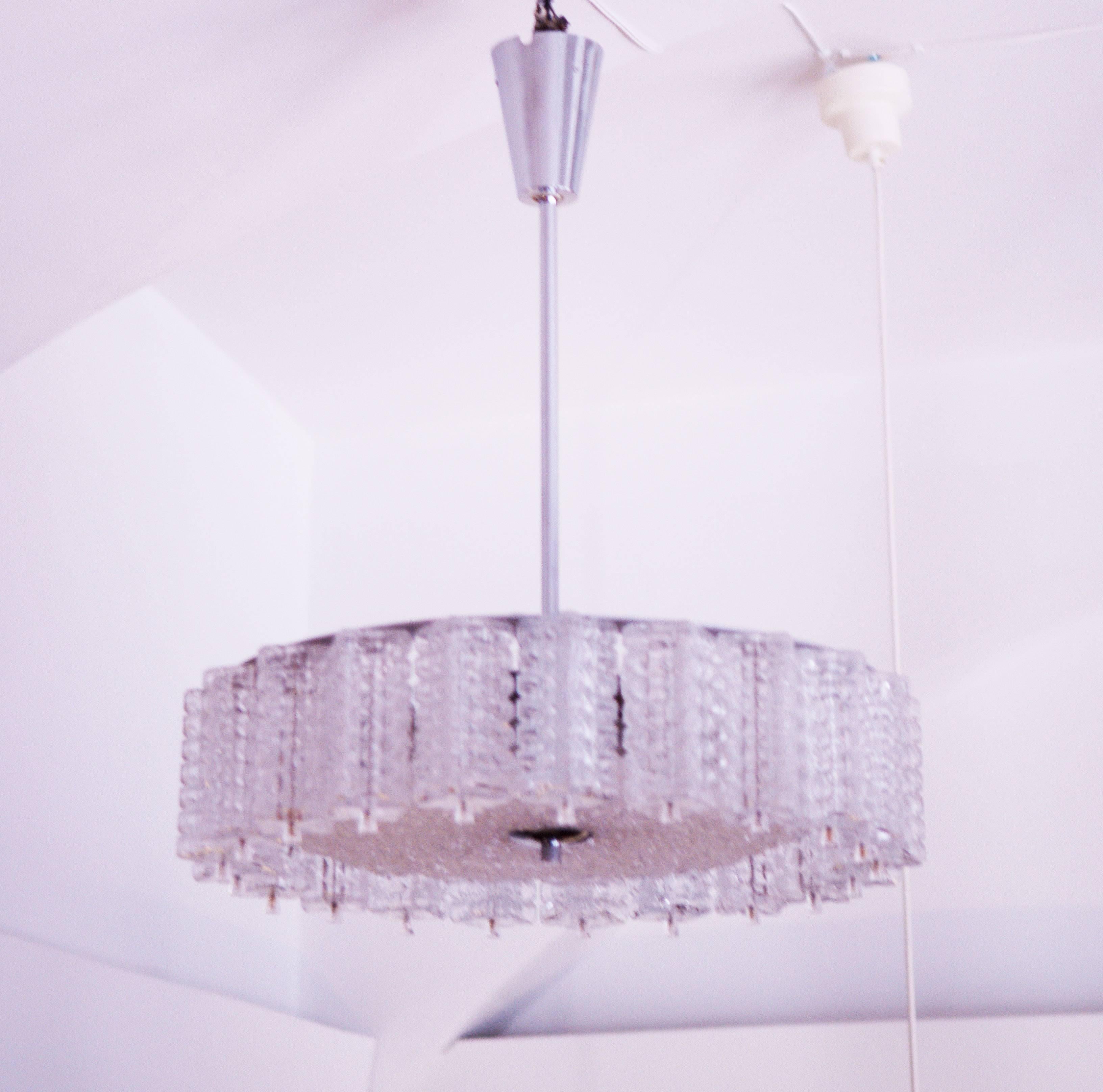 Austrolux glass chandelier From 1960's.
Hand blow glass plate, pressed glass elements.