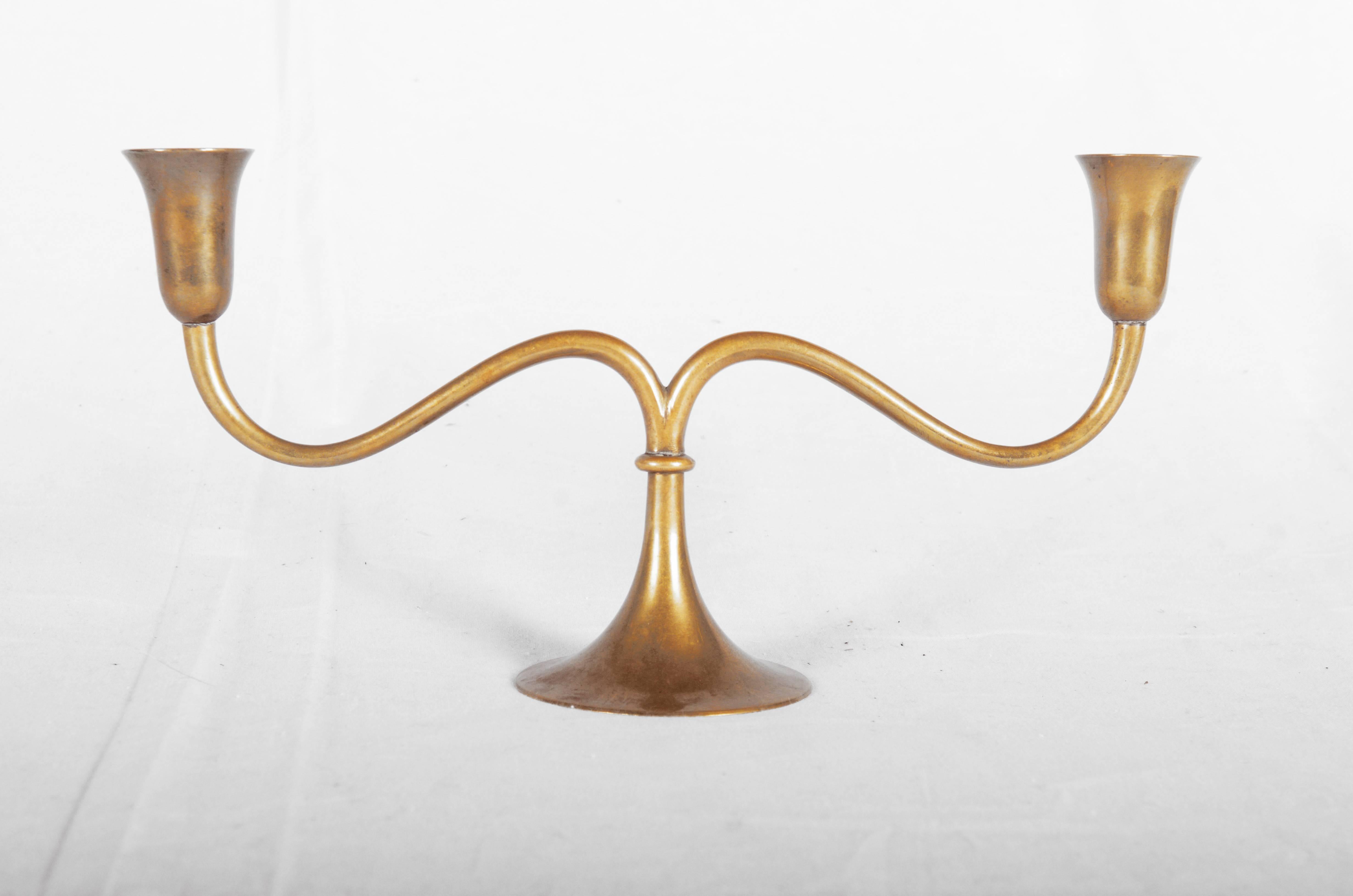 Double brass candlestick by Hagenauer Vienne from the 1930s
