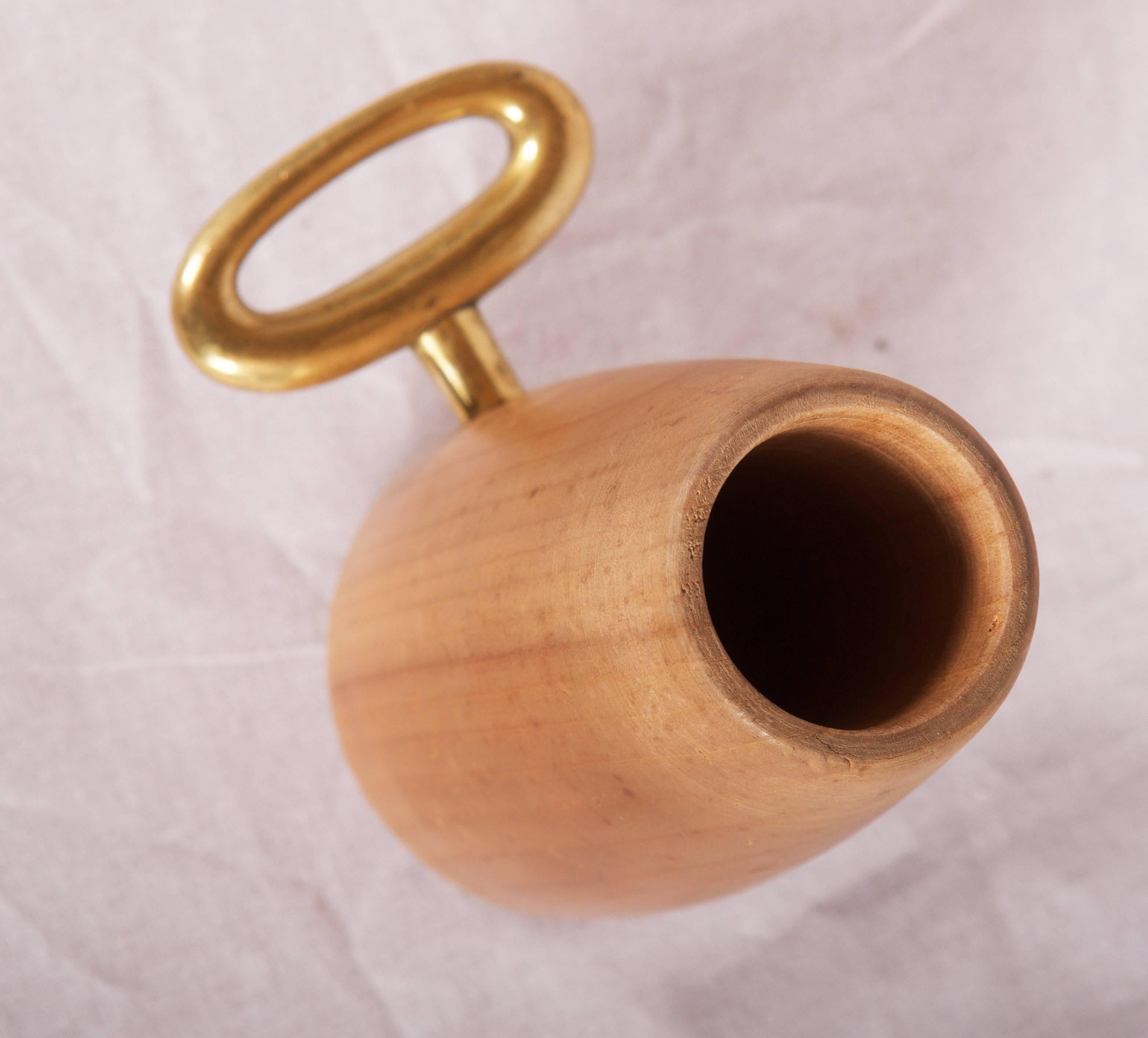 Brass Carl Auböck Wooden Holder with a Corkscrew
