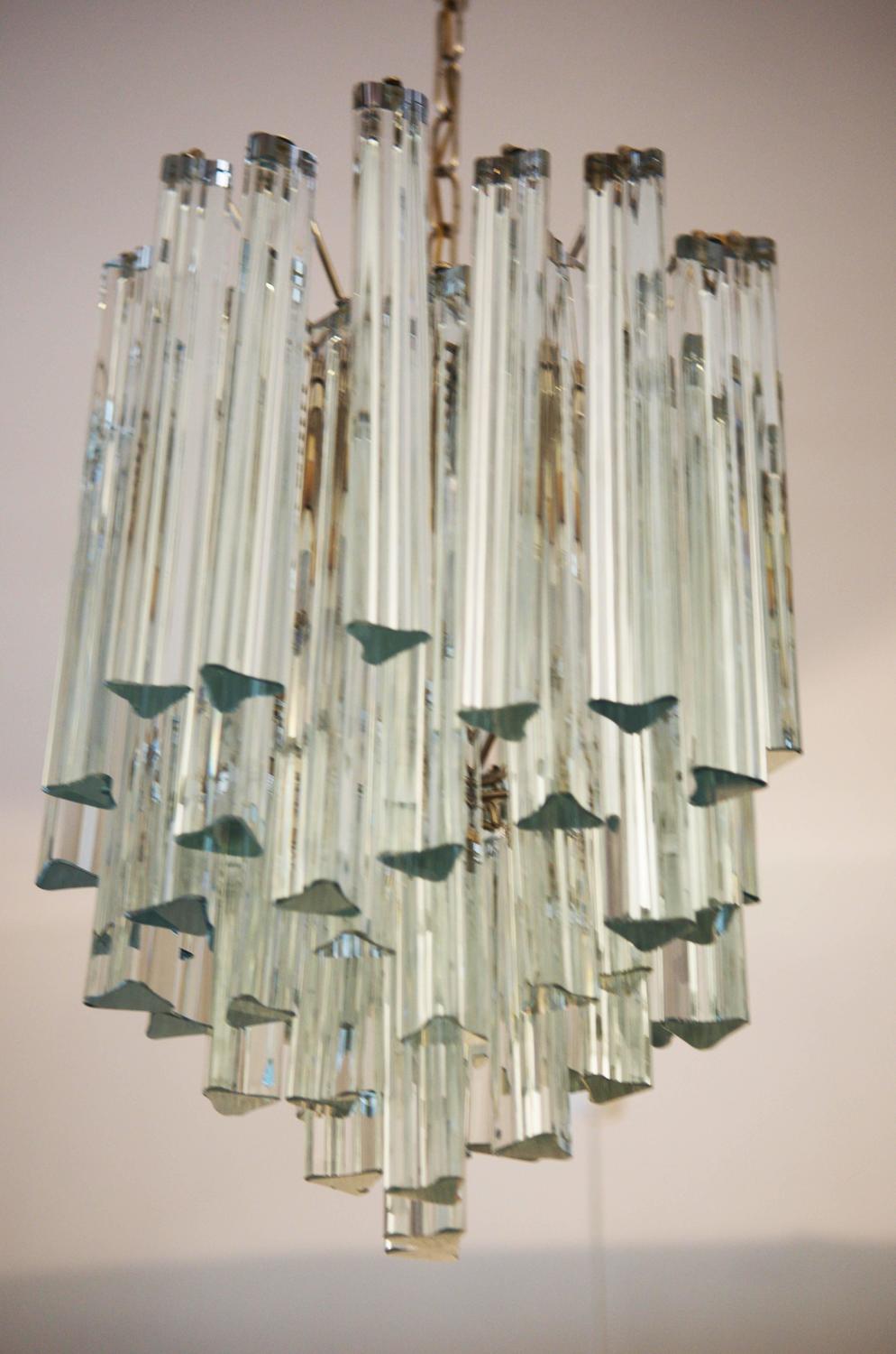 Lead Crystal Triangular Prisms Chandelier Attributed To Venini For Sale